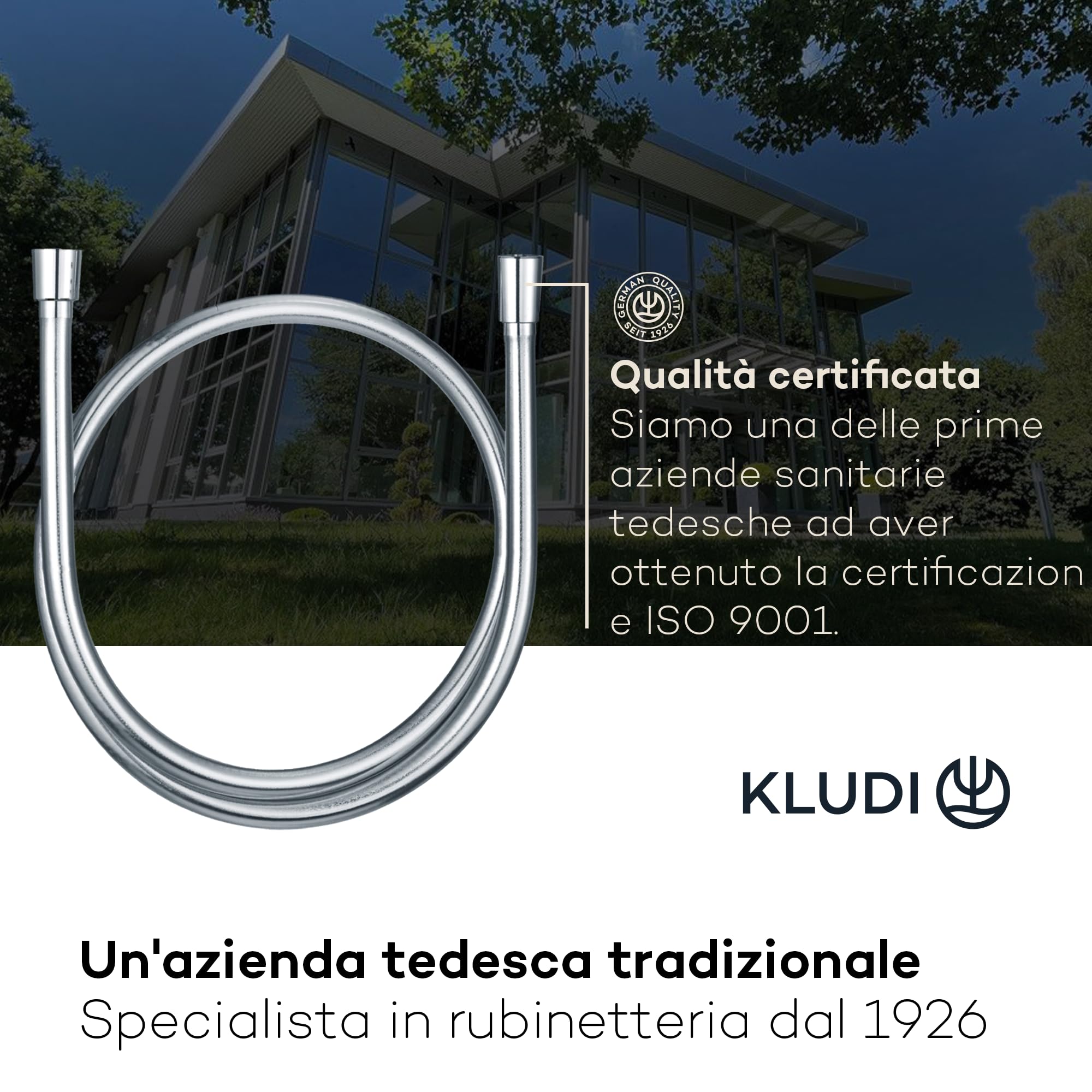KLUDI-X3 tubo doccia universale 1,60 m, facile da pulire, flessibile doccia con doppia protezione antitorsione, resistente al kink, attacco standard, tubo flessible doccia cromo