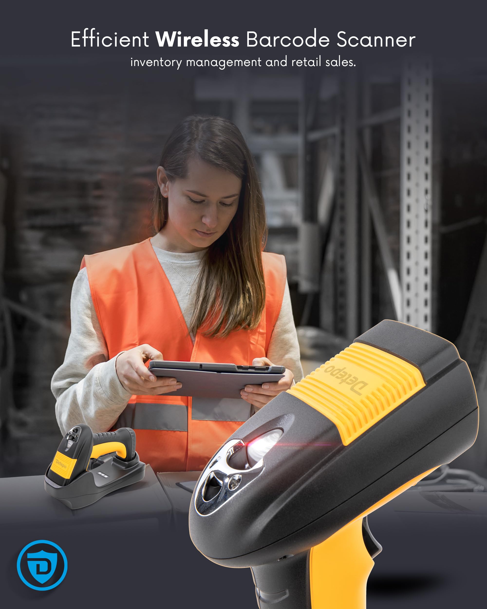 Scanner wireless per codici a barre e QR | Ingresso USB e Bluetooth | 3 modalità di funzionamento | Antipolvere e antigoccia | Design ergonomico | Batteria al litio ricaricabile (DB105)