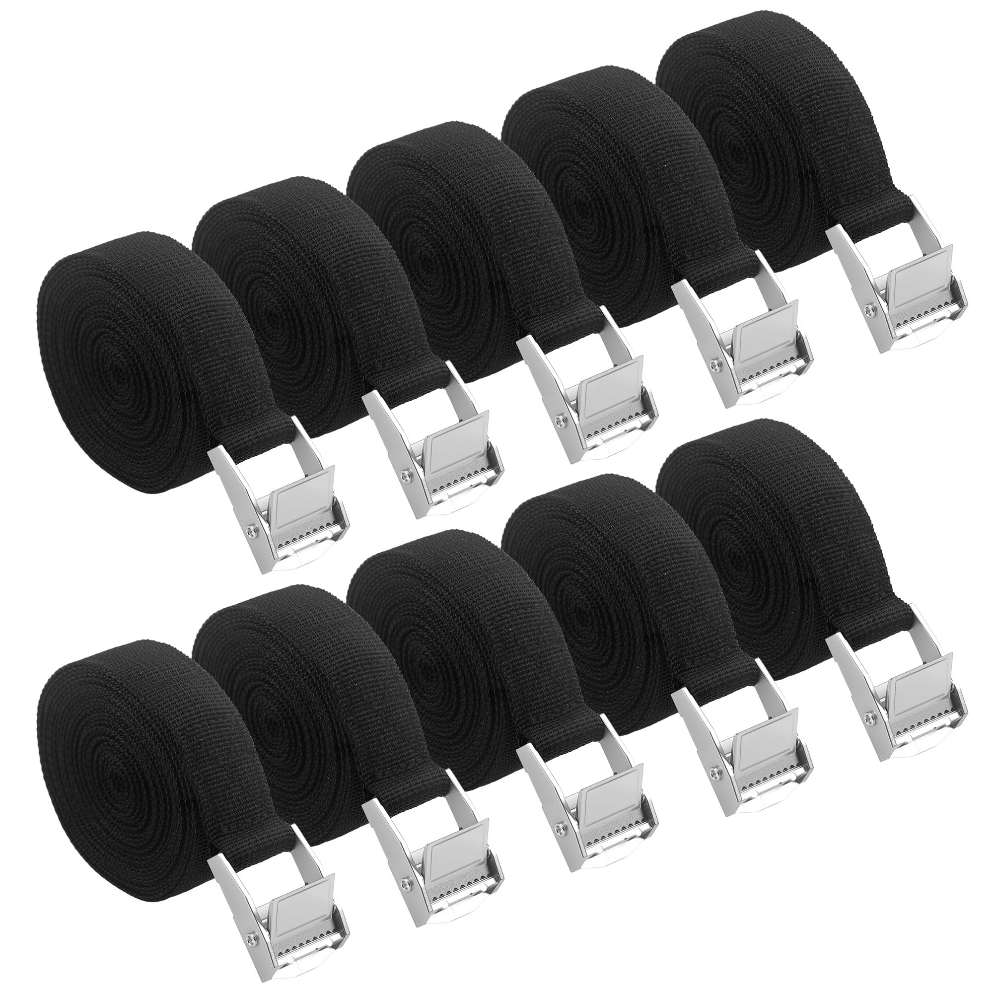 10 Stück Spanngurt,Zurrgurt,25 mm x 4 m, Stark und langlebig,Spanngurte mit klemmschloss，Für Fahrräder, Trolleys, Gepäck, nach DIN EN 12195-2(Schwarz)