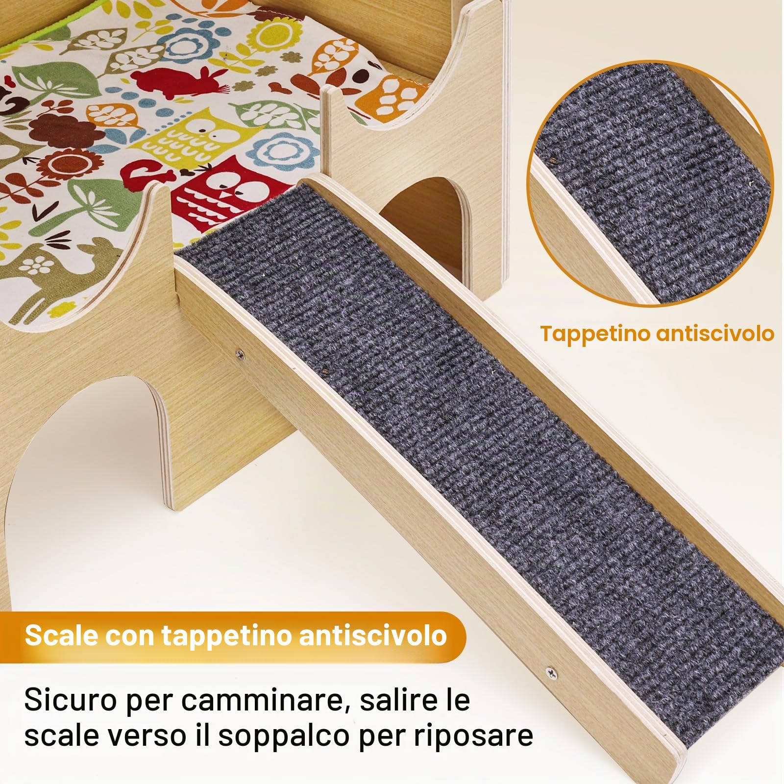 Casetta Porcellino d'India, Castello per Conigli in Legno con Tetto Rampa, 3 Ingressi Grande Riparo per Porcellini Nano, Accessorio per Porcellini d'India, Criceto, Roditori, 38 x 35 x 25 cm