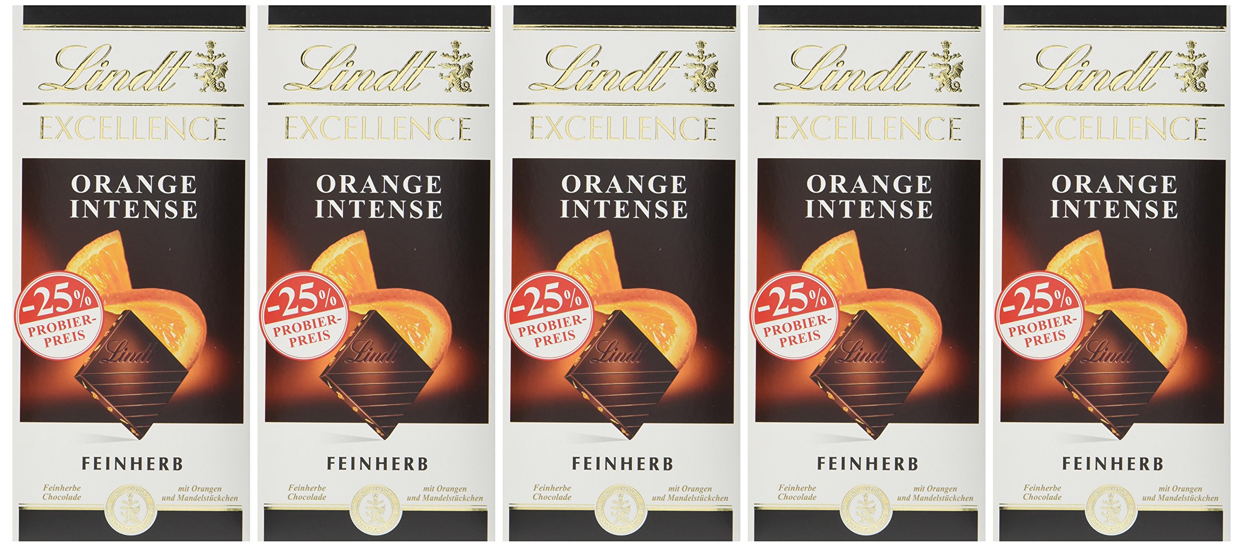 Excellence Orange Intense, Promotion, feinherbe Schokolade mit Orangen- und Mandelstückchen, 5er Pack (5 x 100 g)