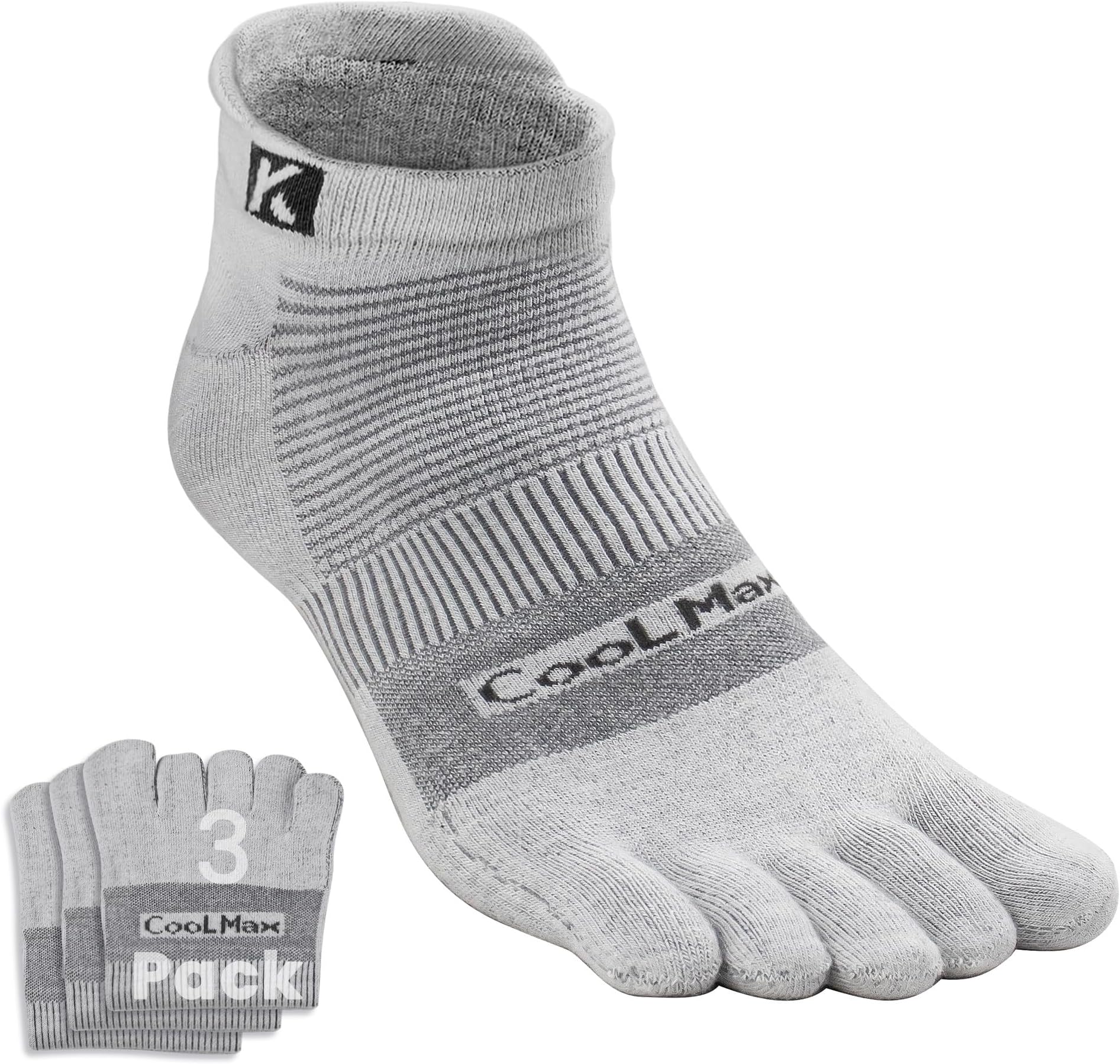 Cushioned Compression Ankle Running Toe Socks COOLMAX, 3 Pairs Men's 4-13, Women's 5-14