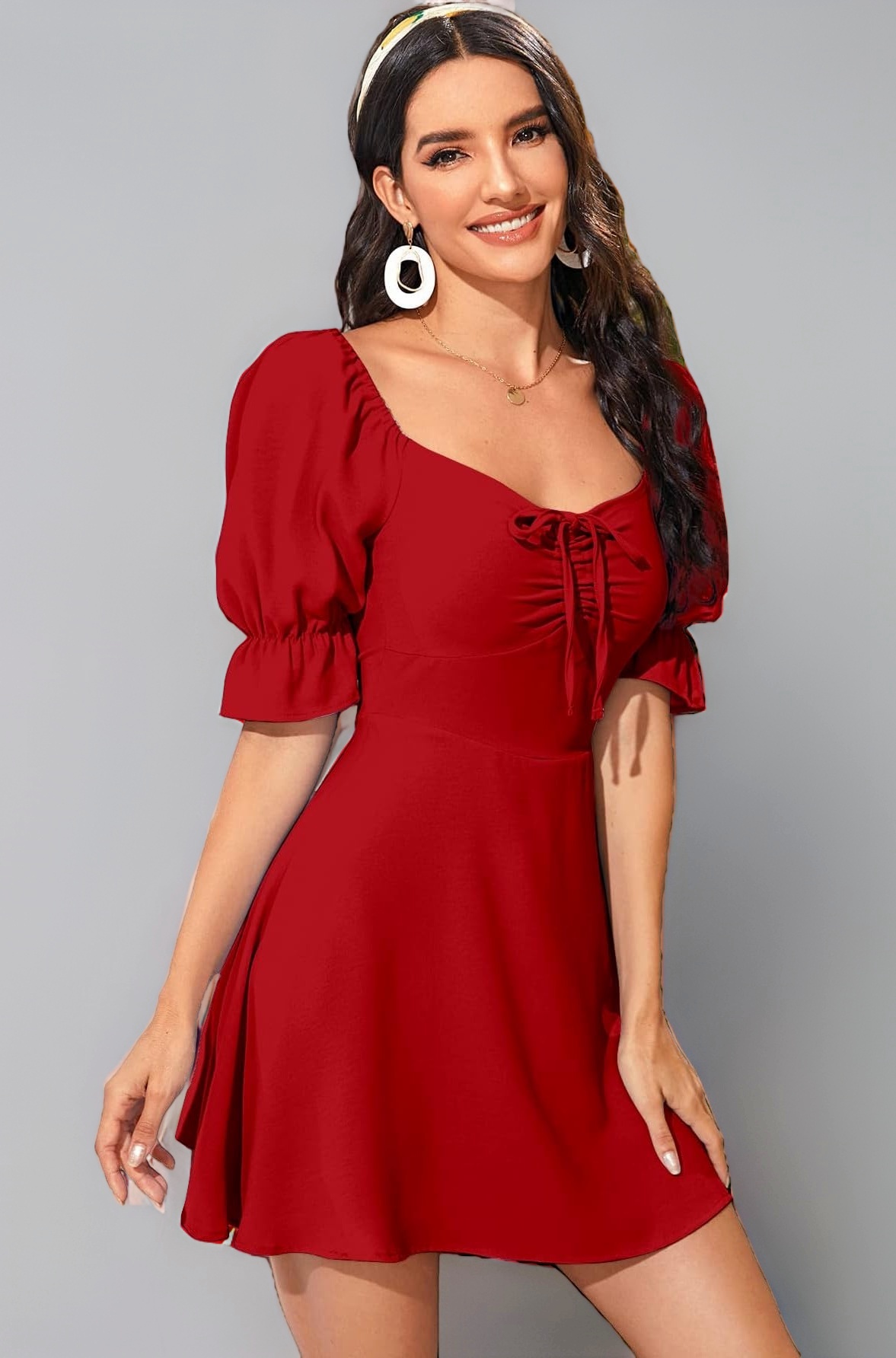 Aahwan Women's & Girls' Black Solid Ruched Detail A-line Mini Dress