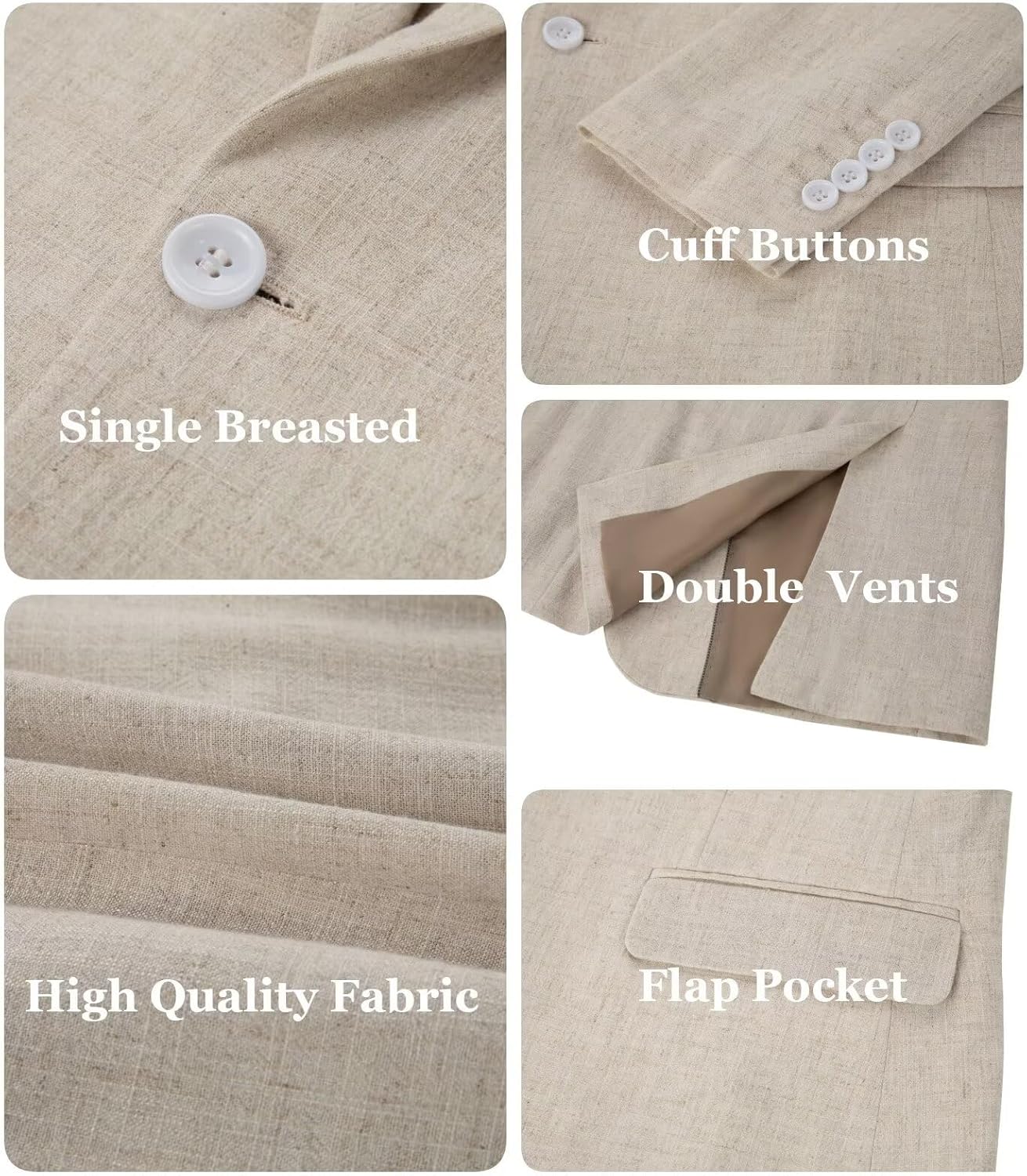 Wehilion Men's 2 Piece Linen Suits Slim Fit Casual Summer Beach Wedding Dress Tux Prom Lightweight Blazer Jacket and Pants - Image 3