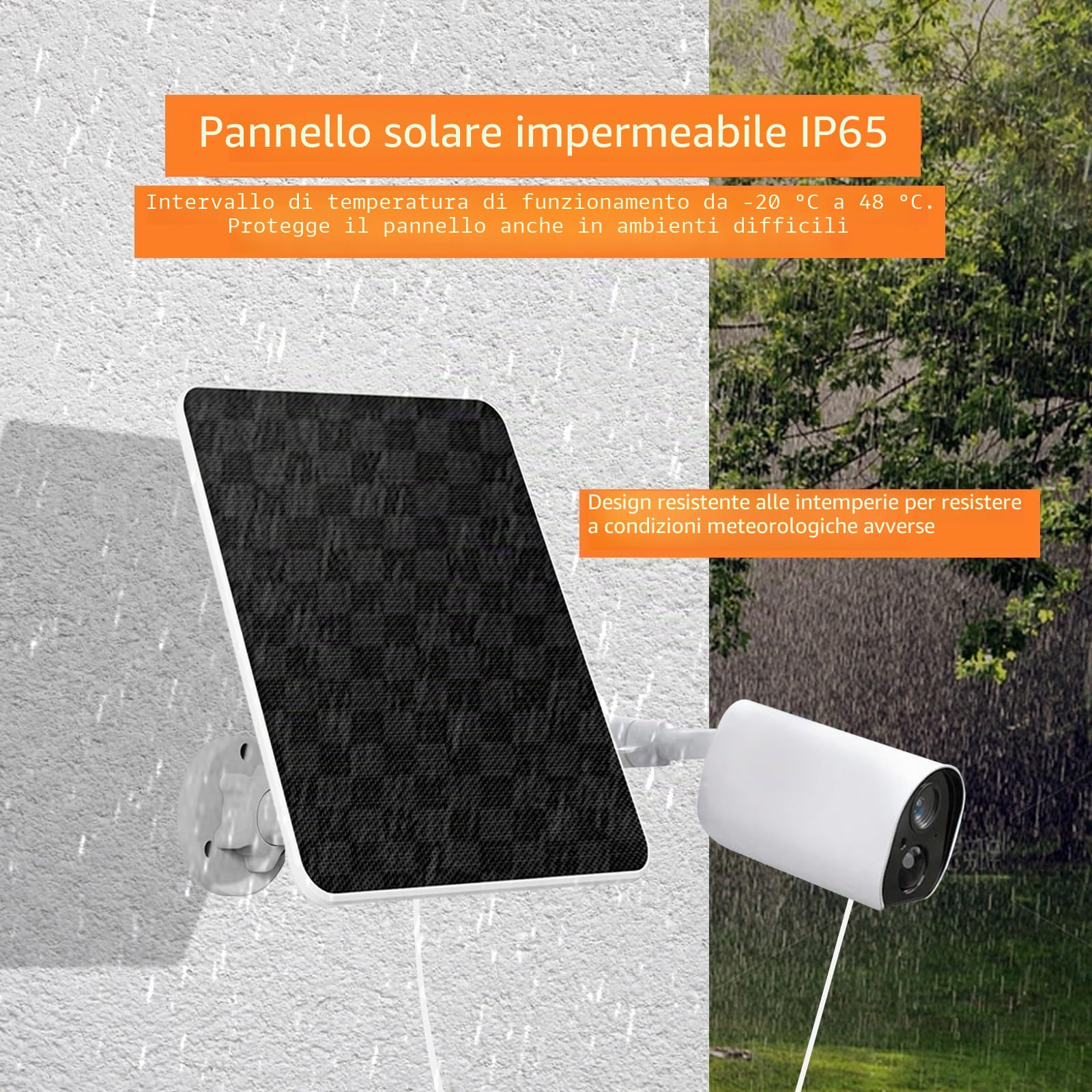 Pannello Solare da 6W per Telecamera di Sorveglianza,Pannello Solare USB per Telecamera di Sicurezza DC 5V a Batteria Ricaricabile,Campanello e Illuminazione Esterna cavo IP65 da 3m,Staffa Regolabile