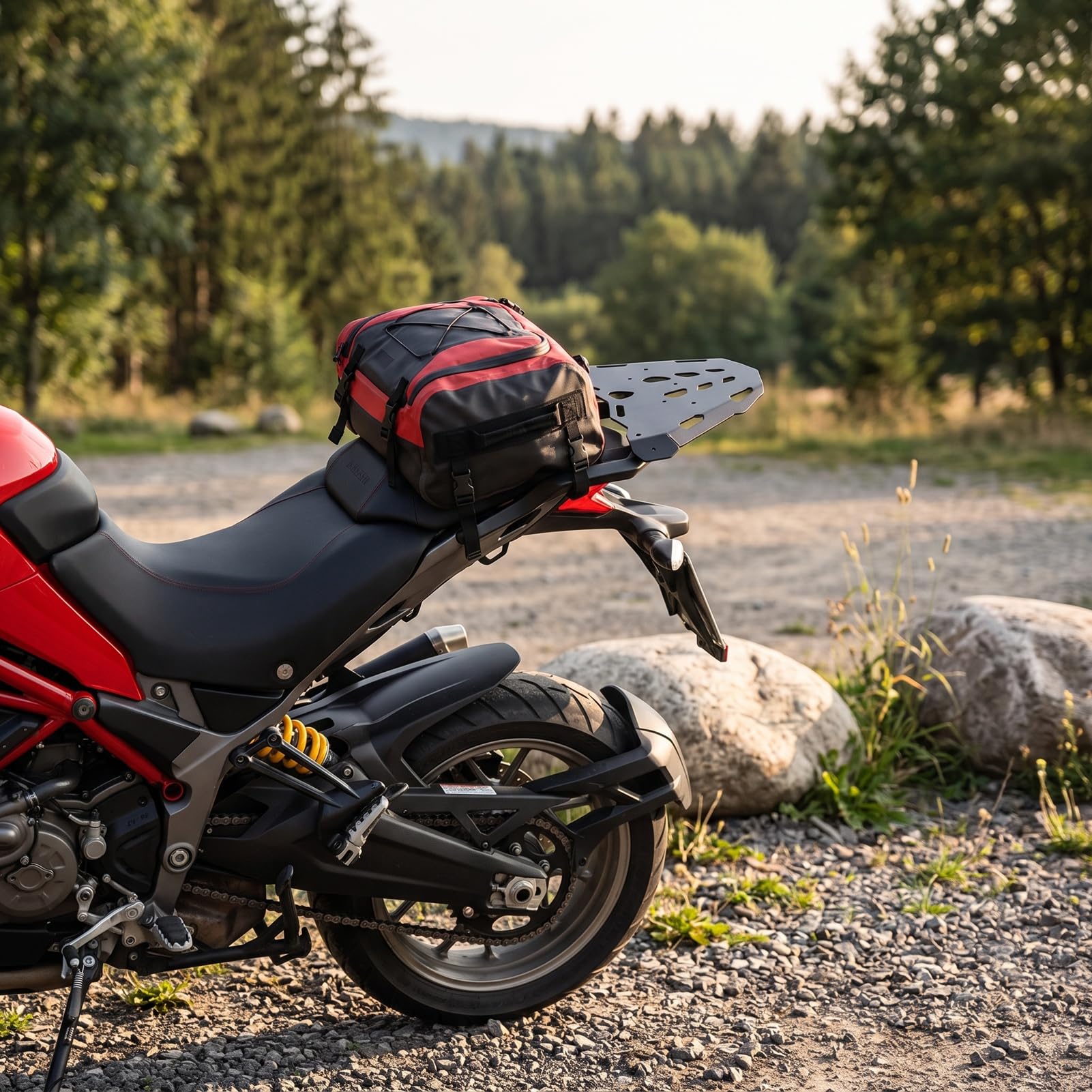 Bagażnik Motocyklowy Stal Węglowa Konstrukcja Hollow | Bagażnik Tylny Turystyczny, Stop Aluminium, Zabezpieczony Paskiem, Wsparcie dla Pasażera, Pasuje do Modeli z Lat 2010-2021.