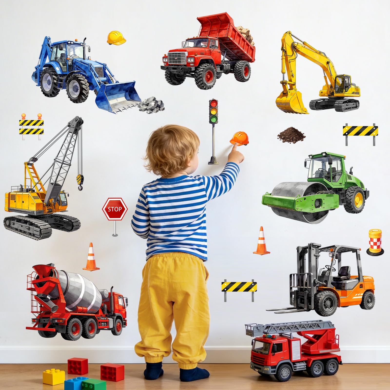 - Construction Vehicle Wall Decals - Truck Excavator Crane Mixer Kids Room Decor Stickers for Boys, Removable Vinyl Wall Art for Kids Bedroom Living Room Baby Nursery Playroom Classoom