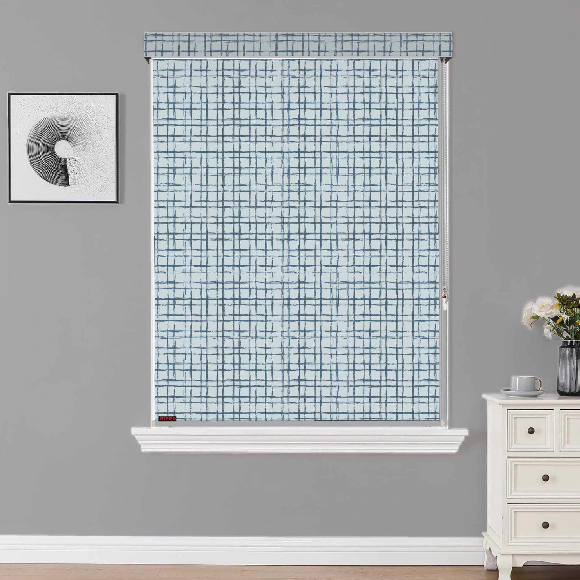 HIPPO Printed Semi Blackout Indoor Roller Blinds for Windows Sun & UV Protection Corded Roll Up & Down Blind for Home Office Cafes (Checks, 3FTX5FT)