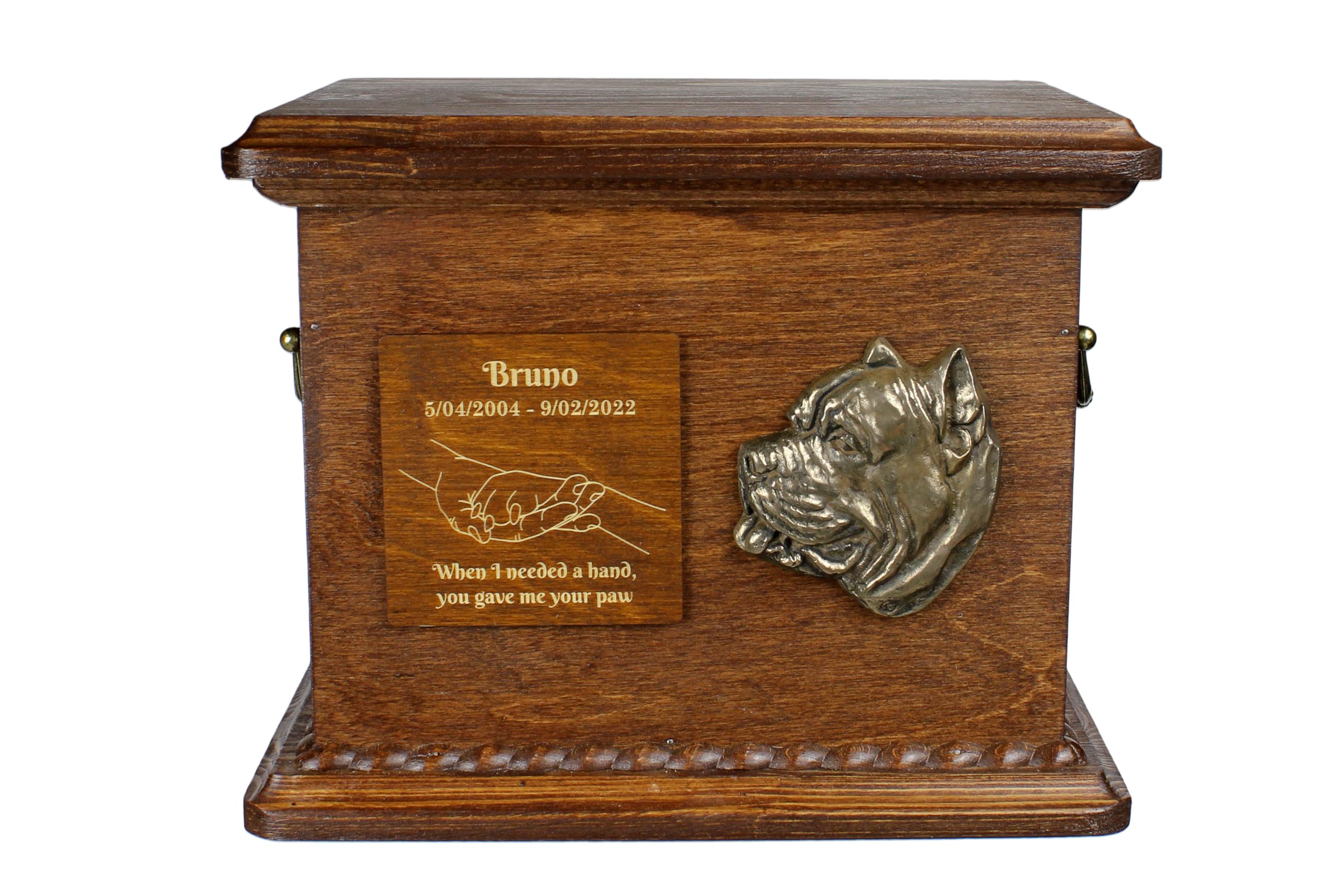 Art-Dog Urn for Dog Ashes - Handmade Memorial with Relief, Personalized Engraving, and Cold Cast Bronze Bust – Custom Pet Memorial Urn – 8.3x11.4x8.7” – Presa Canario