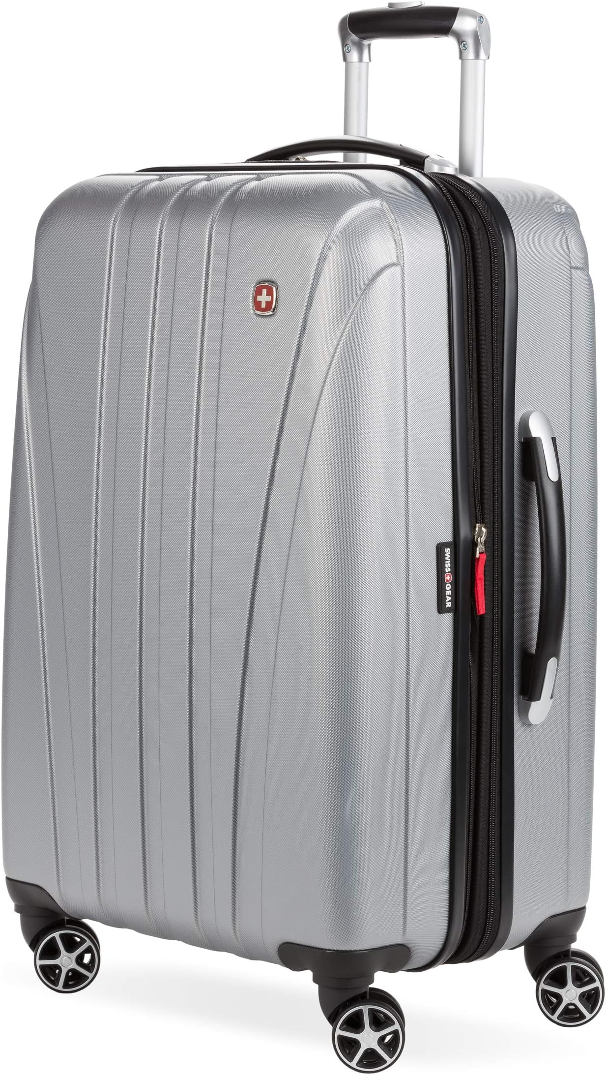 SwissGear 7585 Hardside Expandable Luggage with Spinner Wheels, Silver, Checked-Medium 23-Inch