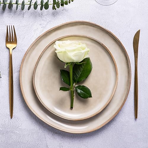 Miniatura 5 de AmorArc - Juegos de vajilla de cerámica de gres, hechos a mano, esmalte reactivo, platos y cuencos, gran resistencia a los arañazos, aptos para