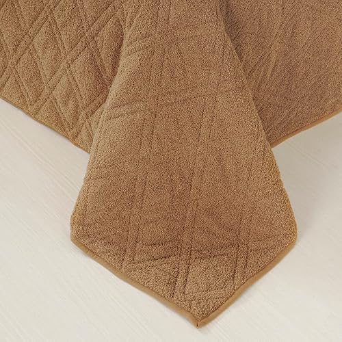 Miniatura 3 de DOWN HOME Juego de edredón de felpilla de 3 piezas, súper suave y acogedor, moderno patrón de puntada de diamante, amarillo, tamaño matrimonial,