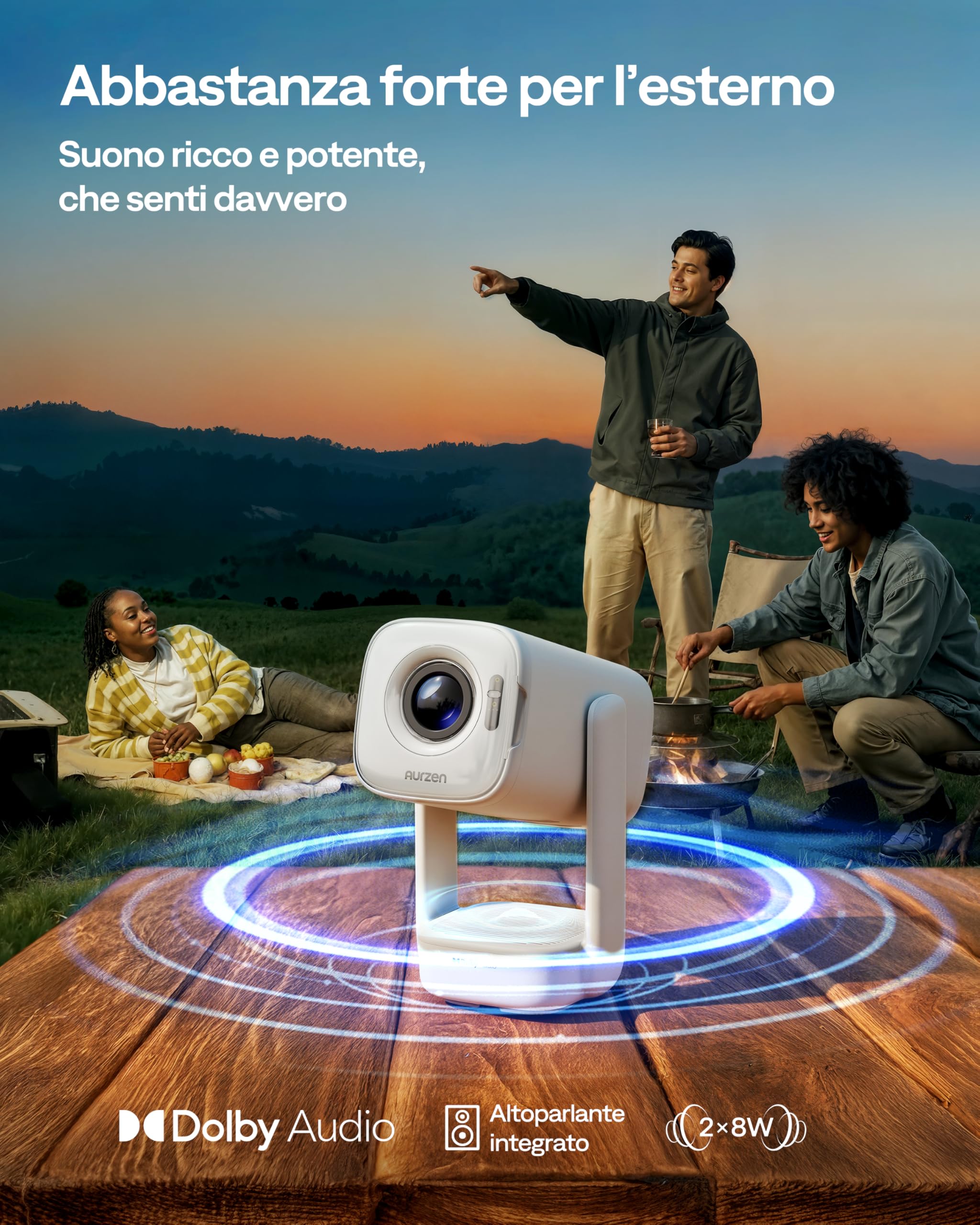 Aurzen D1 air Proiettore Portatile con Netflix e Dolby Audio, Mini Proiettore 1080P con HDR10 e Supporto 4K, Ricaricabile via USB-C PD, VideoProiettore da Esterno con WiFi & Bluetooth, Autofocus TOF