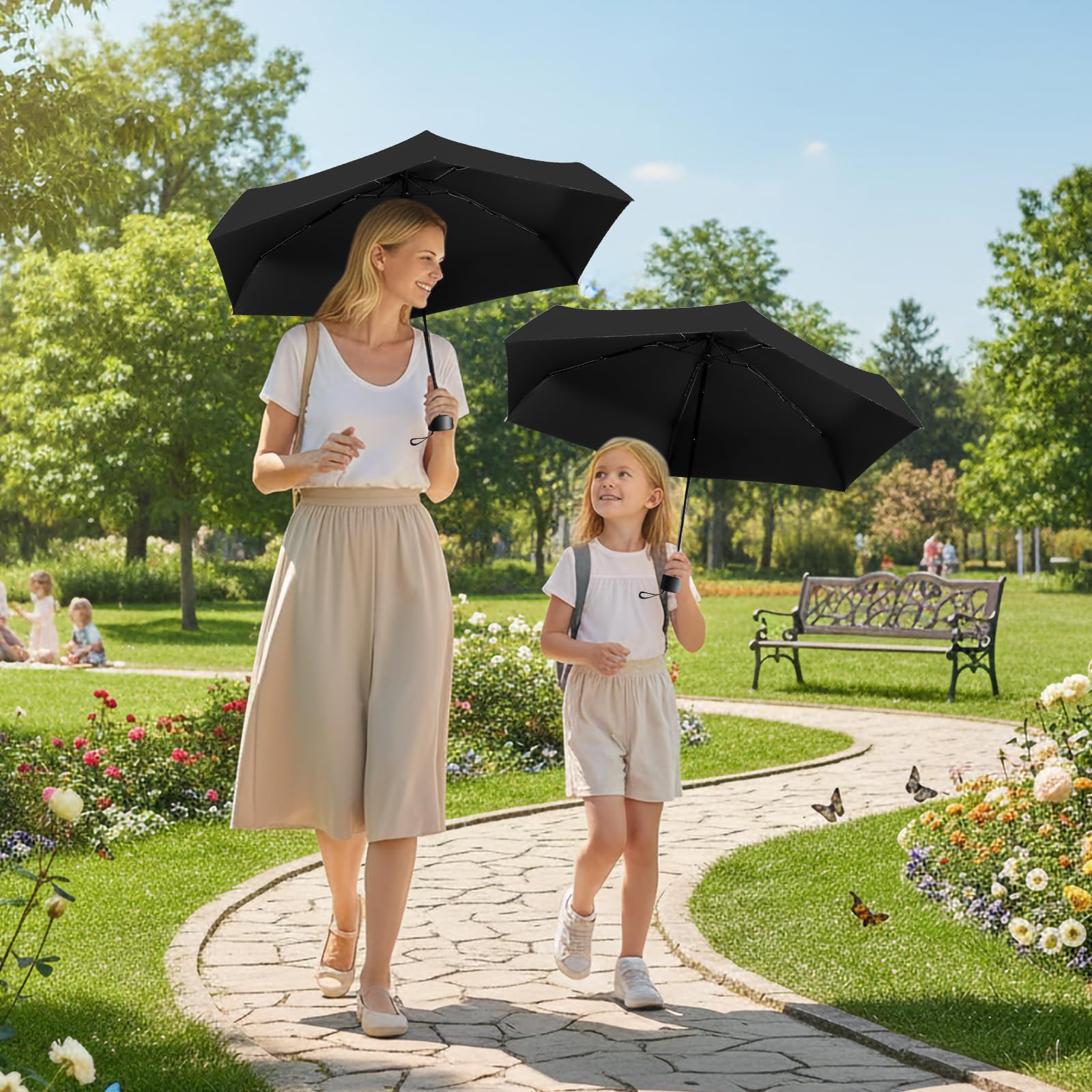 Ombrello Piccolo, Mini Ombrello Tascabile, Pieghevole Ombrellos da Viaggio, Ombrellos Anti-Uv Per Pioggia, UPF 50+, Portatile Leggero Compatto, per Donne Uomini