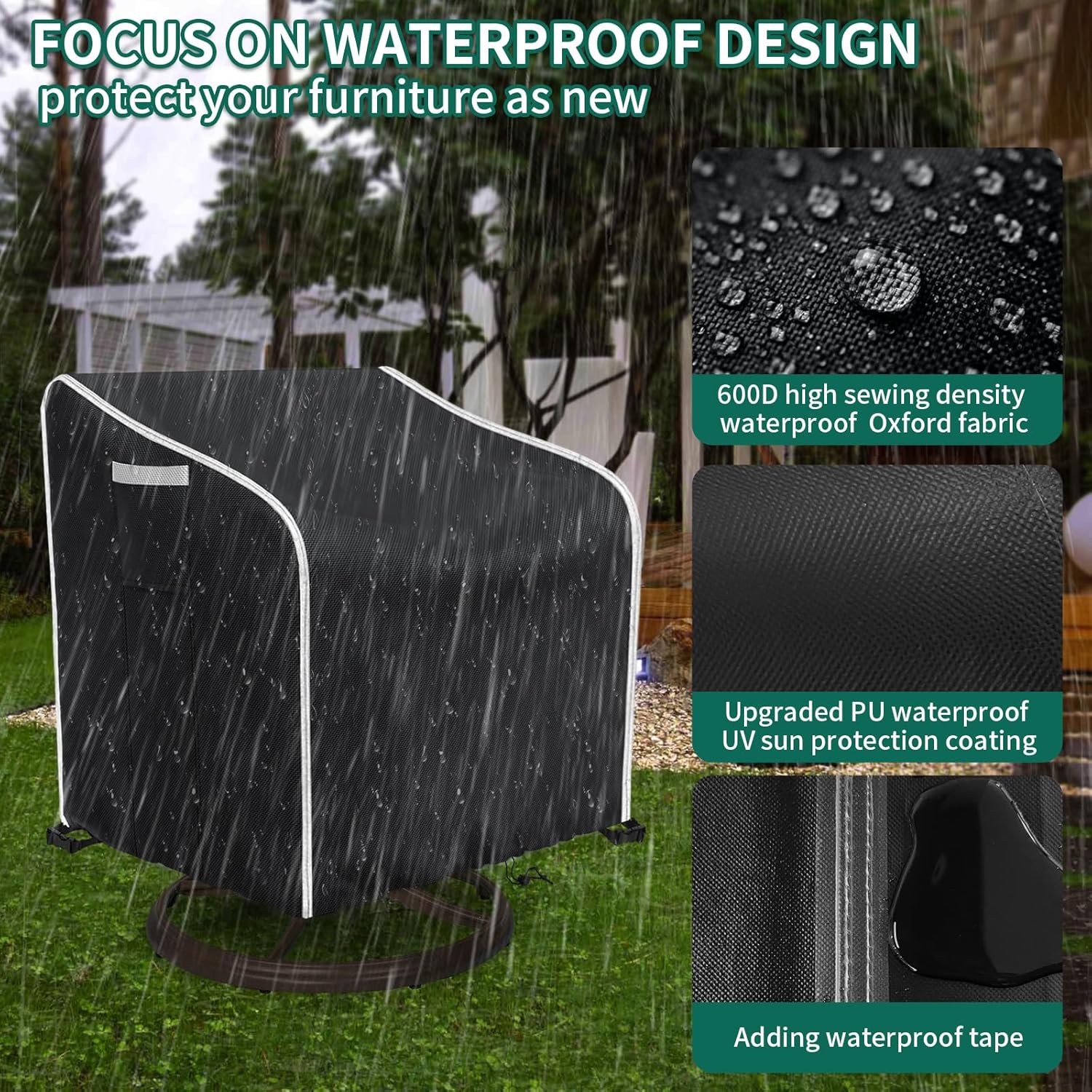 AKEfit Outdoor Swivel Lounge Chair Cover 2 Pack,Heavy Duty Waterproof Patio Chair Covers for All-Weather Protection Outdoor Lawn Furniture, Black-30W X 34D X 38.5H inches