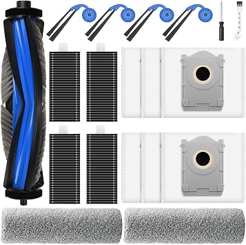 19 Pack Replacement Accessories Kit Compatible with ECOVACS DEEBOT X9 Pro Omni Robot Vacuum, 1 Main Brush, 6 Dust Bag, 4 HEPA Filter, 2 Mopping Roller, 4 Side Brush, 2 Clean Tool