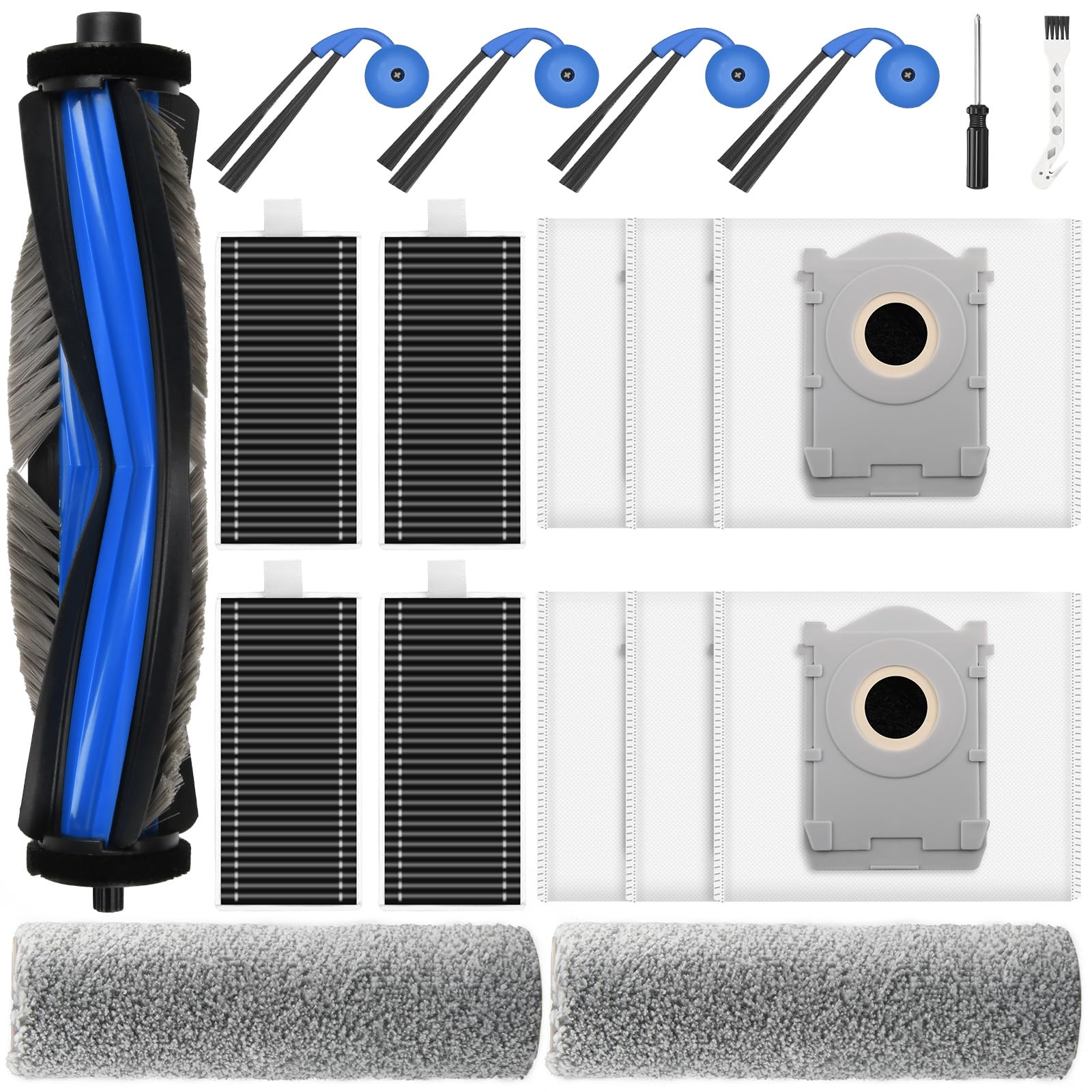 DrFlito 19 Pack Replacement Accessories Kit Compatible with ECOVACS DEEBOT X9 Pro Omni Robot Vacuum, 1 Main Brush, 6 Dust Bag, 4 HEPA Filter, 2 Mopping Roller, 4 Side Brush