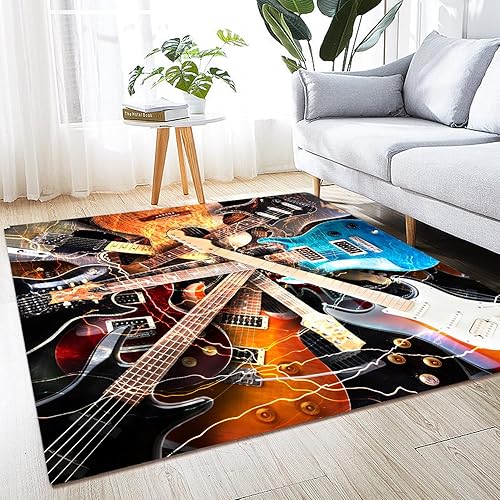 Miniatura 2 de Alfombra de área grande lavable de 5 x 6 pies para sala de estar, dormitorio, decoración del hogar, guitarra, música, instrumentos musicales