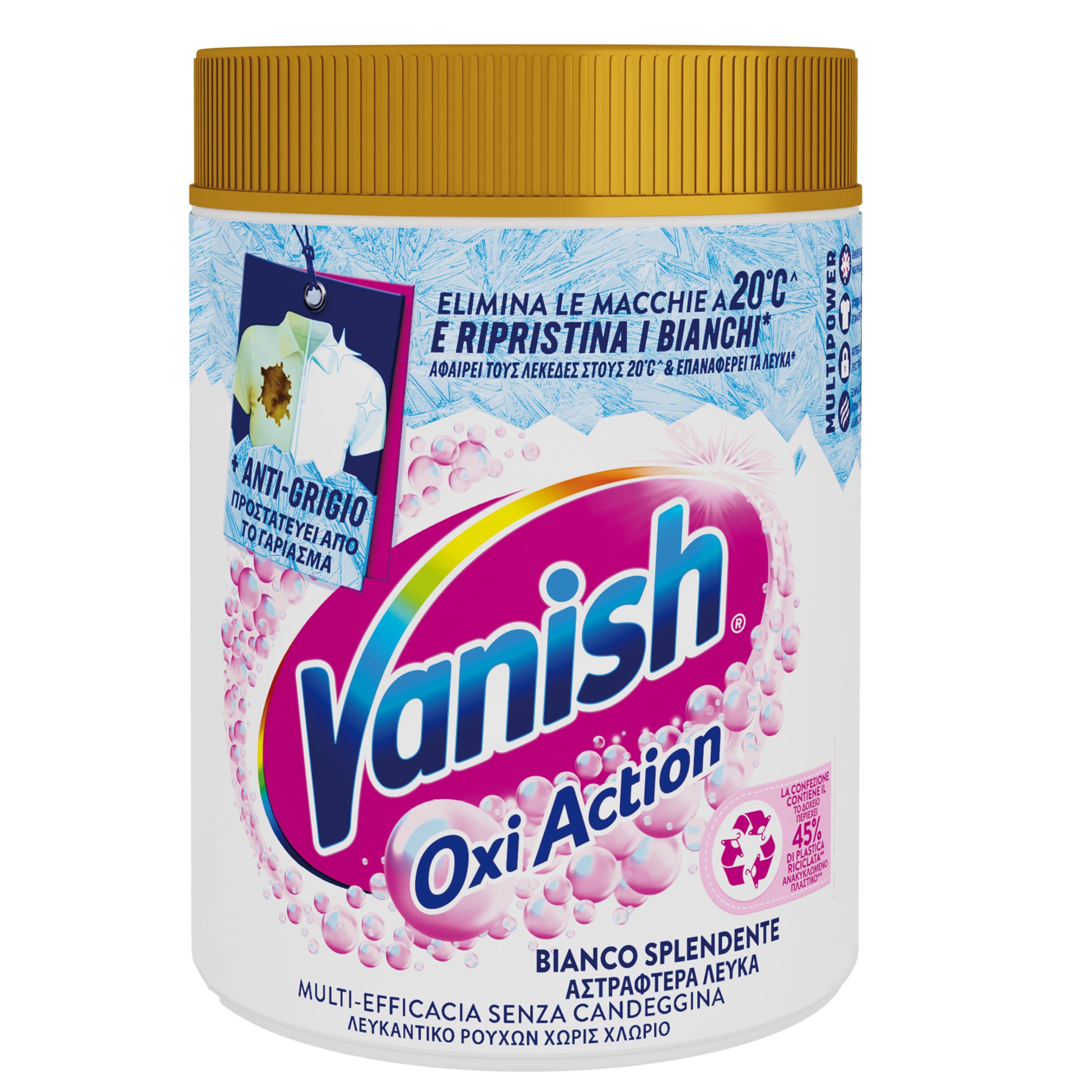 Vanish Oxi Action Multipower White Shining Powder Stain Remover for Whites, 1 Pack of 1 kg for Clothing, Multi-Action Washing Machine Additive Without Bleach