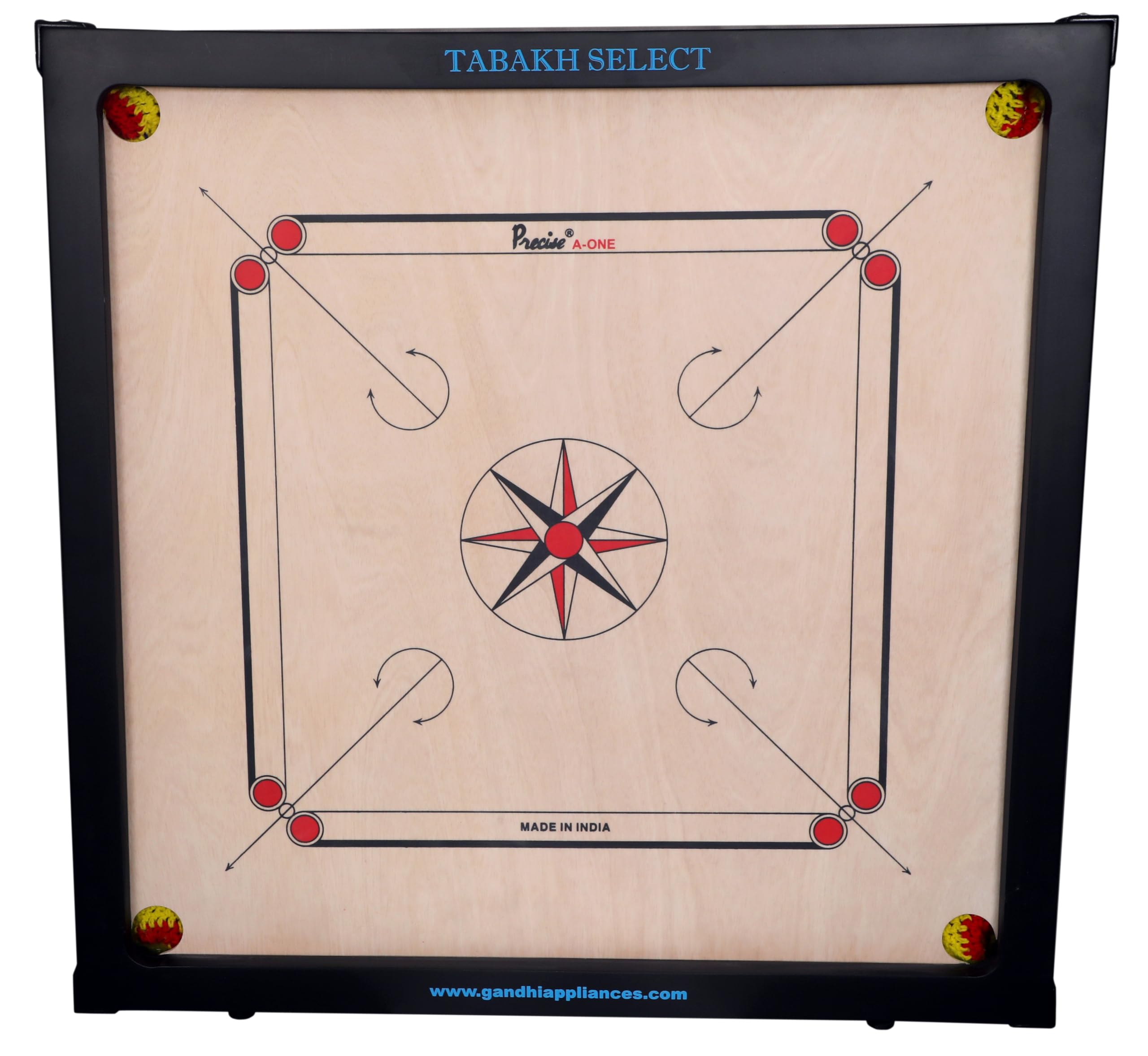 TabakhPrecise Select 6mm Carrom Board with Coins, Striker, and Powder