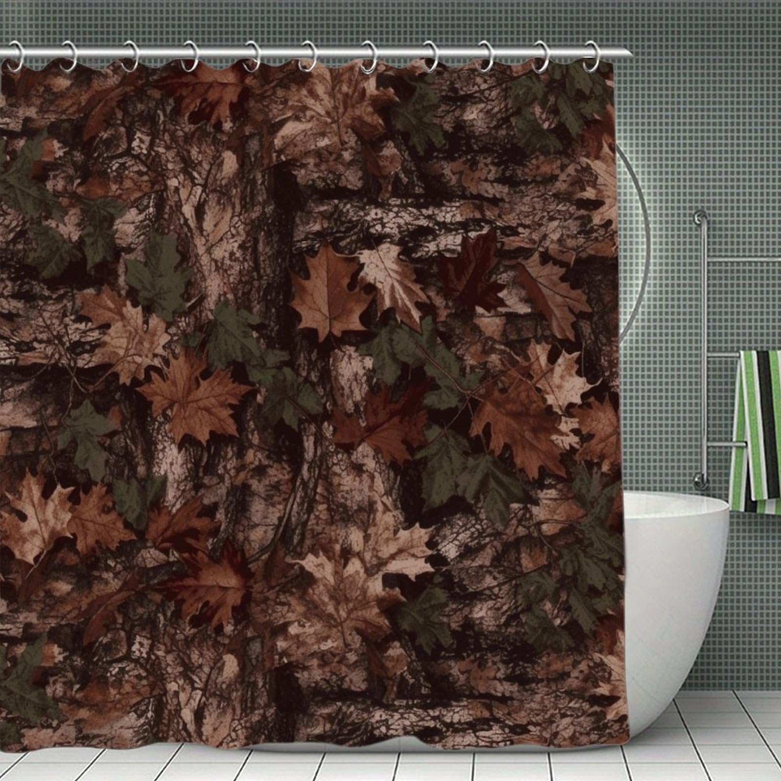 VstaDank Outfitter Tuff Camo Shower Curtain Waterproof Bathroom Curtain with Hooks Luxury Weighted Bath Curtains for Bathtubs Showers Room Dividers Decorative Shower Curtains 71x71 in