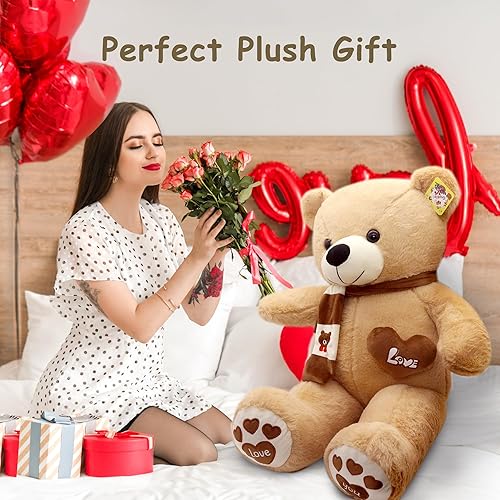 Miniatura 2 de Oso de peluche para el día de San Valentín, animal de peluche gigante de 31 pulgadas con bufanda y corazón de amor, regalo para el día de San