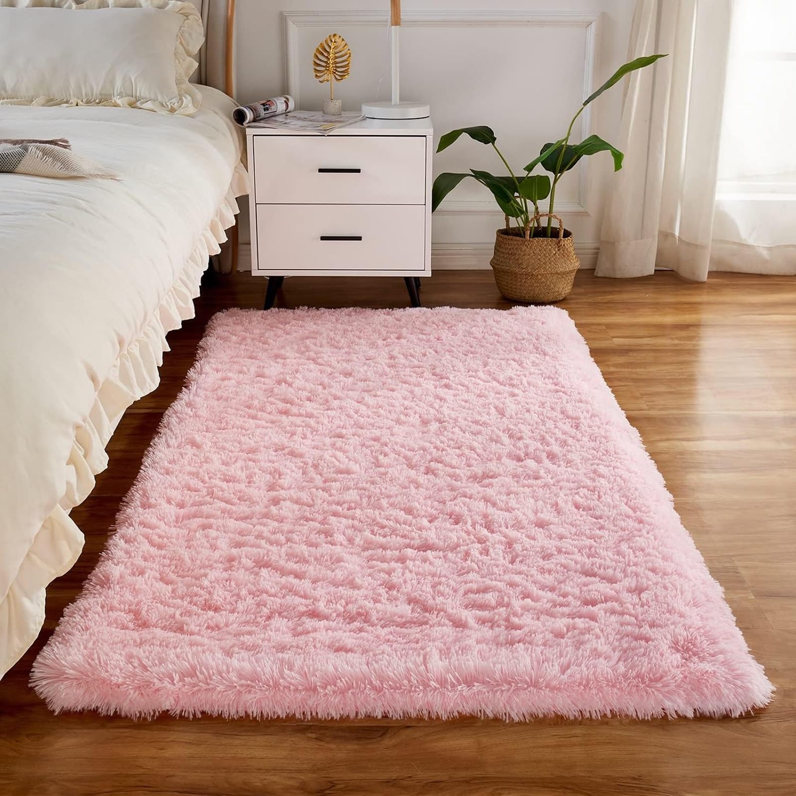 XUEDNGM Large Rugs for Living Room 165 x 190 cm(65 x 75inch) Non-Slip - Super Soft Fluffy Shaggy, with Durable Faux Fur Rug Modern Area Rugs Fluffy Sofa Floor Carpet, Pink
