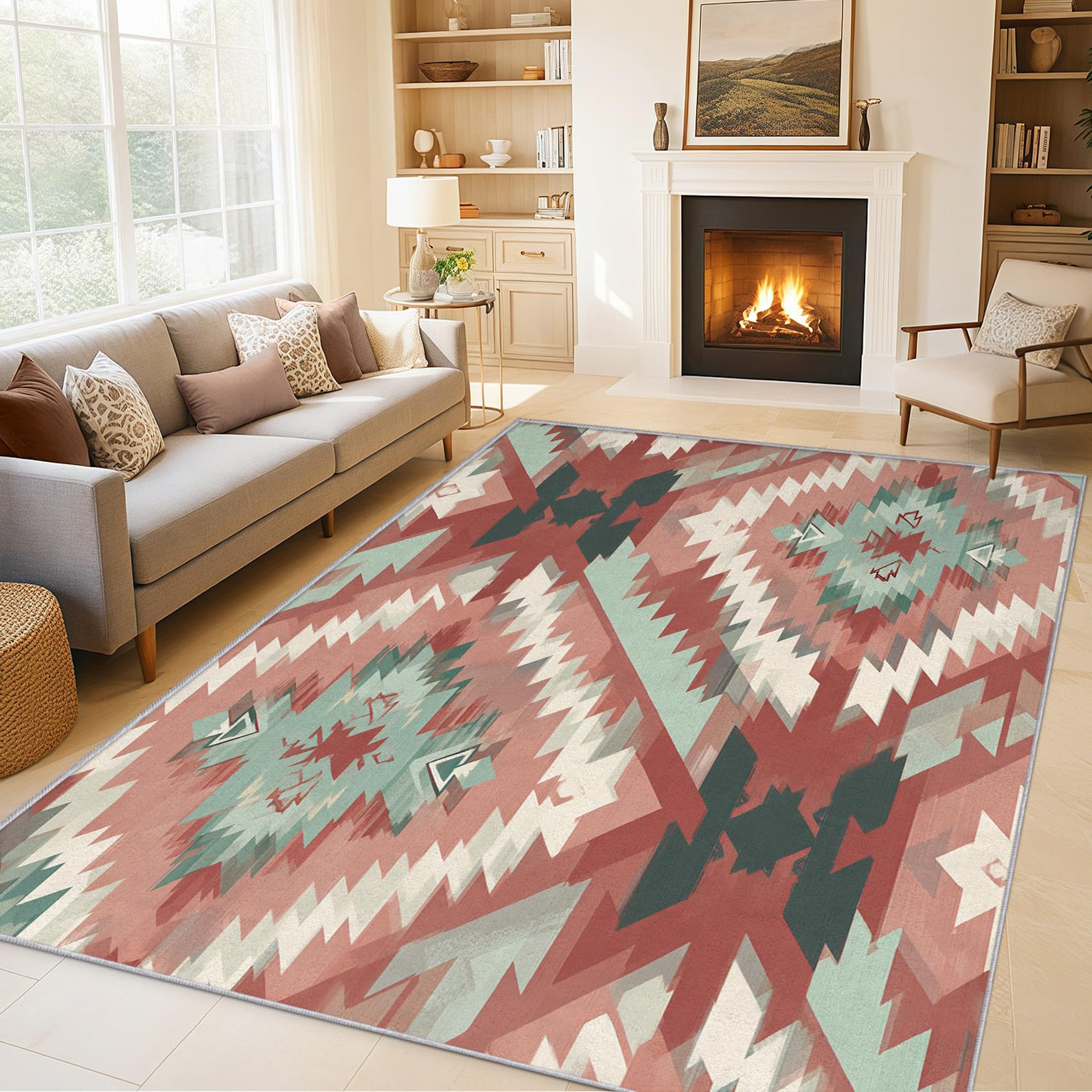 Tapis salon aztèque nettoyage facile moquette antidérapante