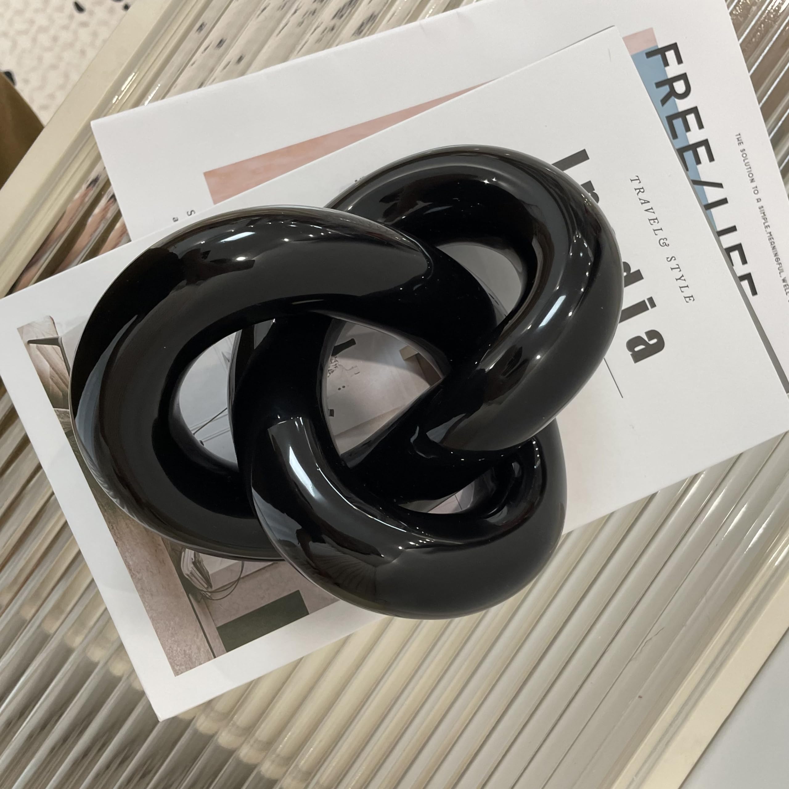 Ceramic Black Knot Decor, Coffee Table Decor, Book Shelf Decor, Abstract Black Home Decor Accents for Living Room, Bedroom, Office (Black), VL006