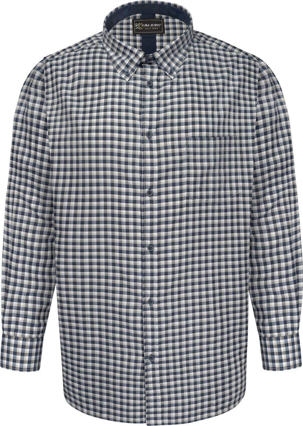 KAM Gingham Check Shirt Long Sleeve Button Down Casual Mens Plus Size 6302LS (UK, Alpha, 4XL, Plus, Regular, Blue)