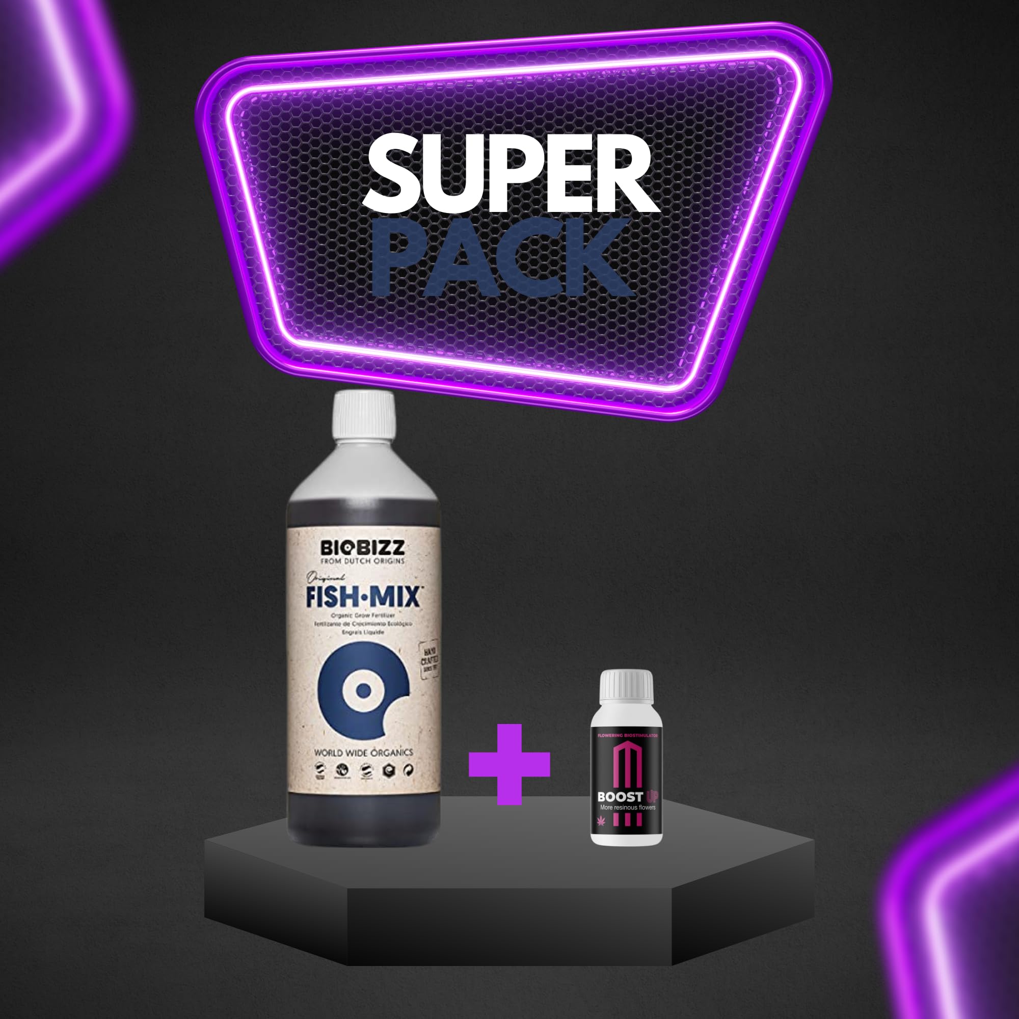 GROWMANIA Fish Mix de BioBizz 1L + Probe Boost Up de Up Nutrients + Cuillère à mesurer | Stimulateur organique de la croissance | Idéal pour les jardins domestiques et les installations domestiques