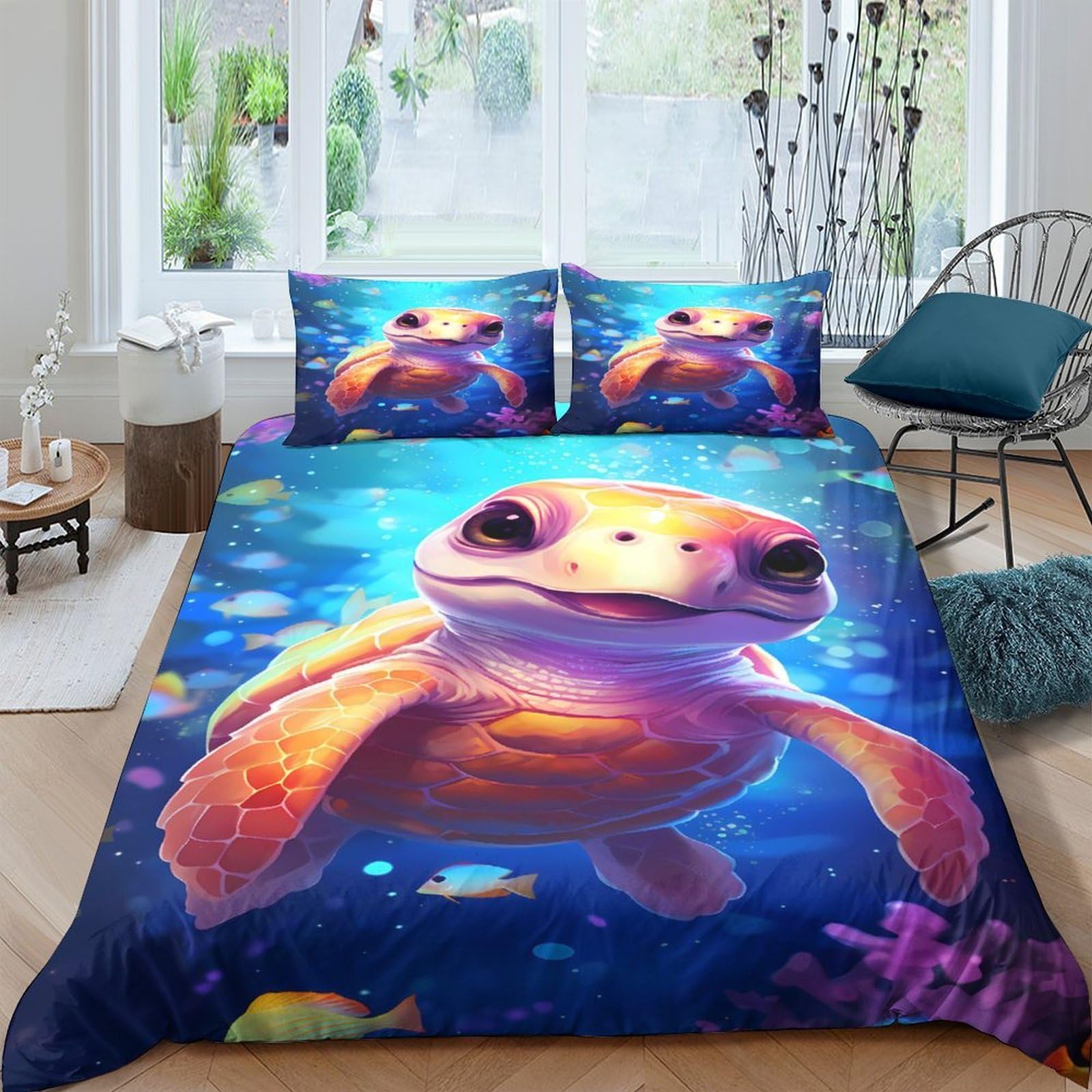 Ctjqhvkz Style-8 3D Printed Sea Turtle Fitted Sheet Microfiber Soft Breathable Ocean Coral Mattress Cover For Bedroom Dorm Decor Single（135X200cm）