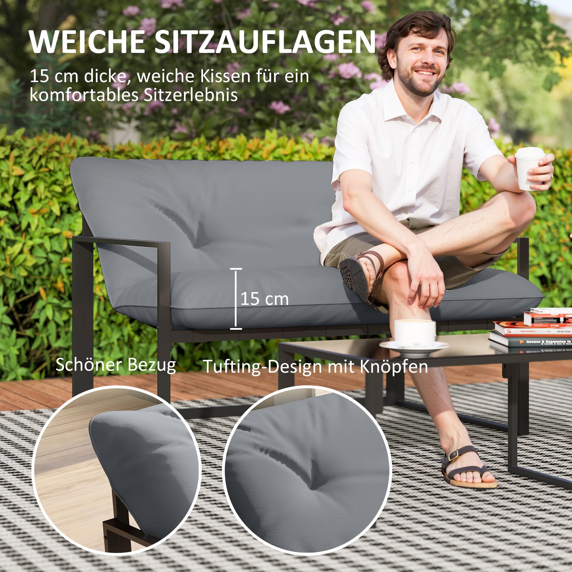 4goodz Tuinmeubelset 4-delig Met Salontafel, Bank En 2 Stoelen