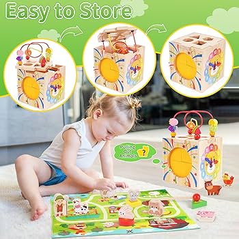 Activity Centre Baby Wooden Activity Cube For Baby,Montessori Toys