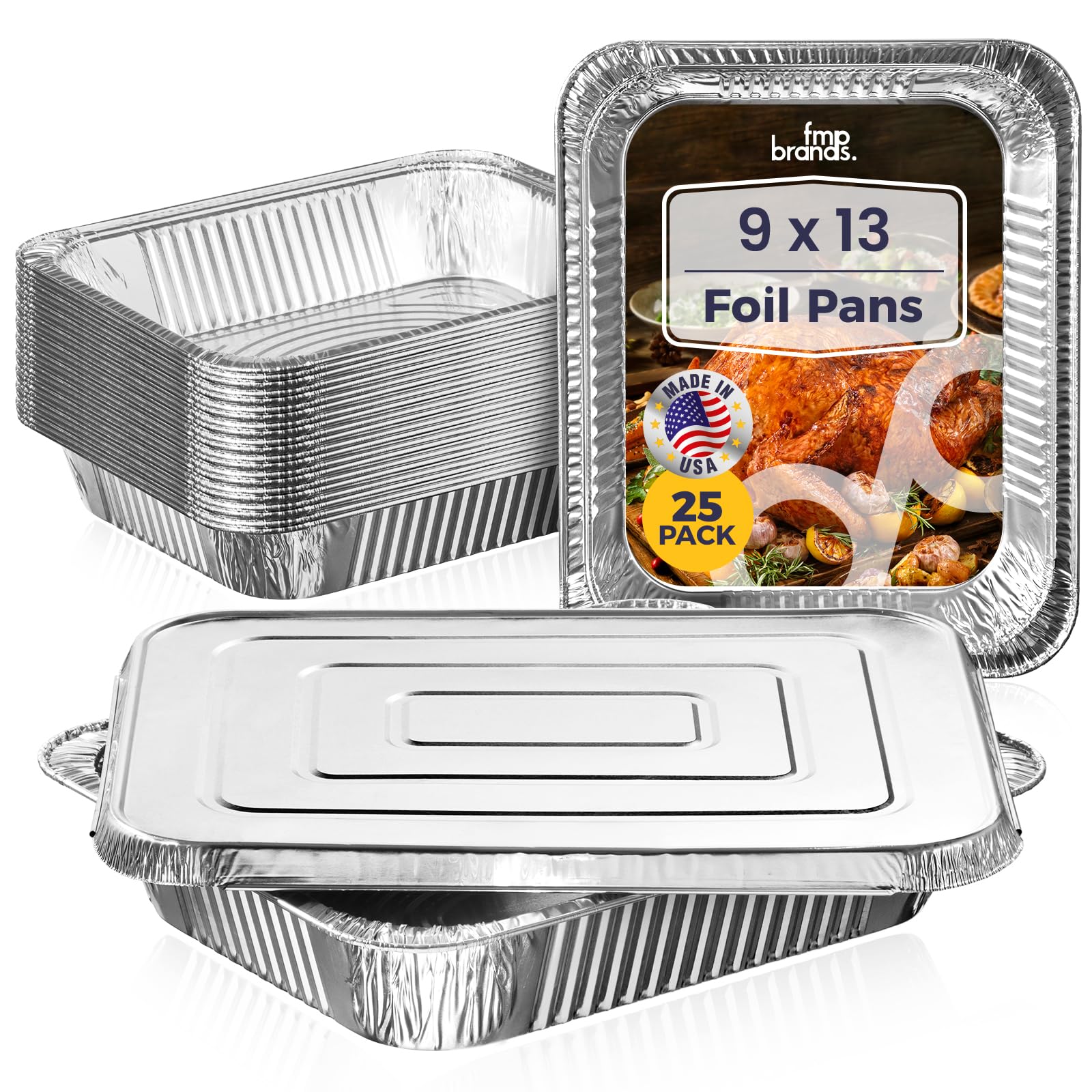 Fit Meal Prep 25 Pack 9x13 Aluminum Foil Pans with Lids - Heavy Duty Half Size Baking Pans Disposable for Roasting, Cooking, Serving, and Freezing -