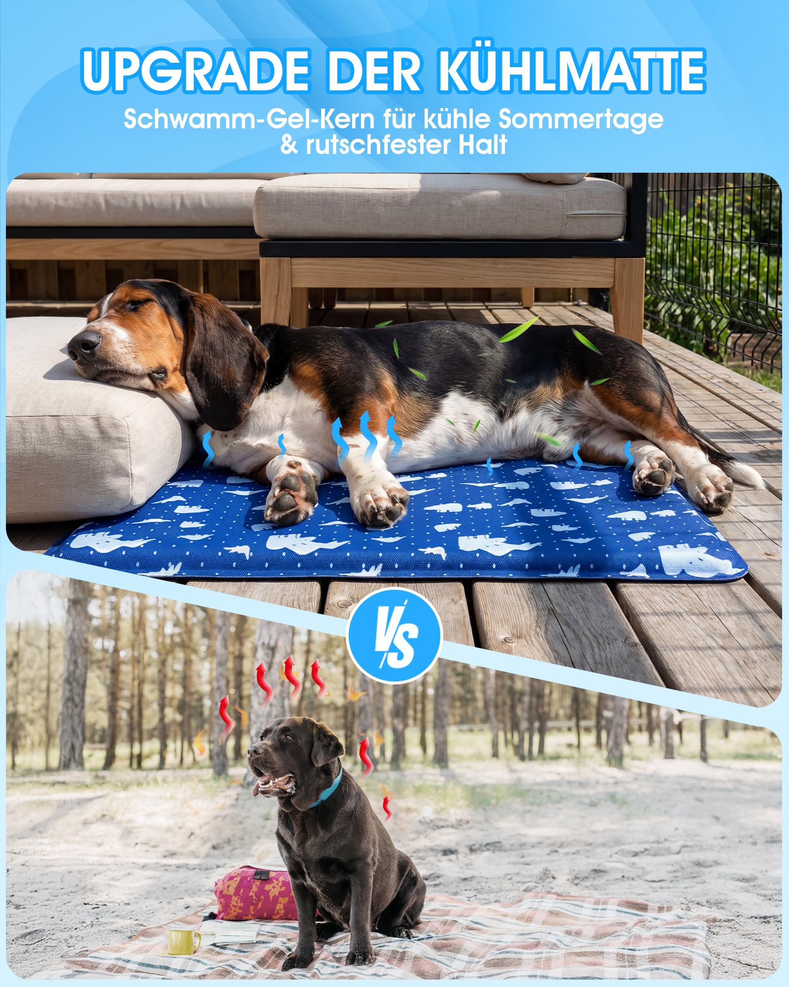 petnf Mata Chłodząca dla Psa Średnia, Wytrzymała Antypoślizgowa Mata Chłodząca dla Psów i Kotów do Wewnątrz i Ogrodu, Żelowa Dog Cooling Mat Nietoksyczna Samochłodząca dla Zwierząt na Lato, 40x50 cm
