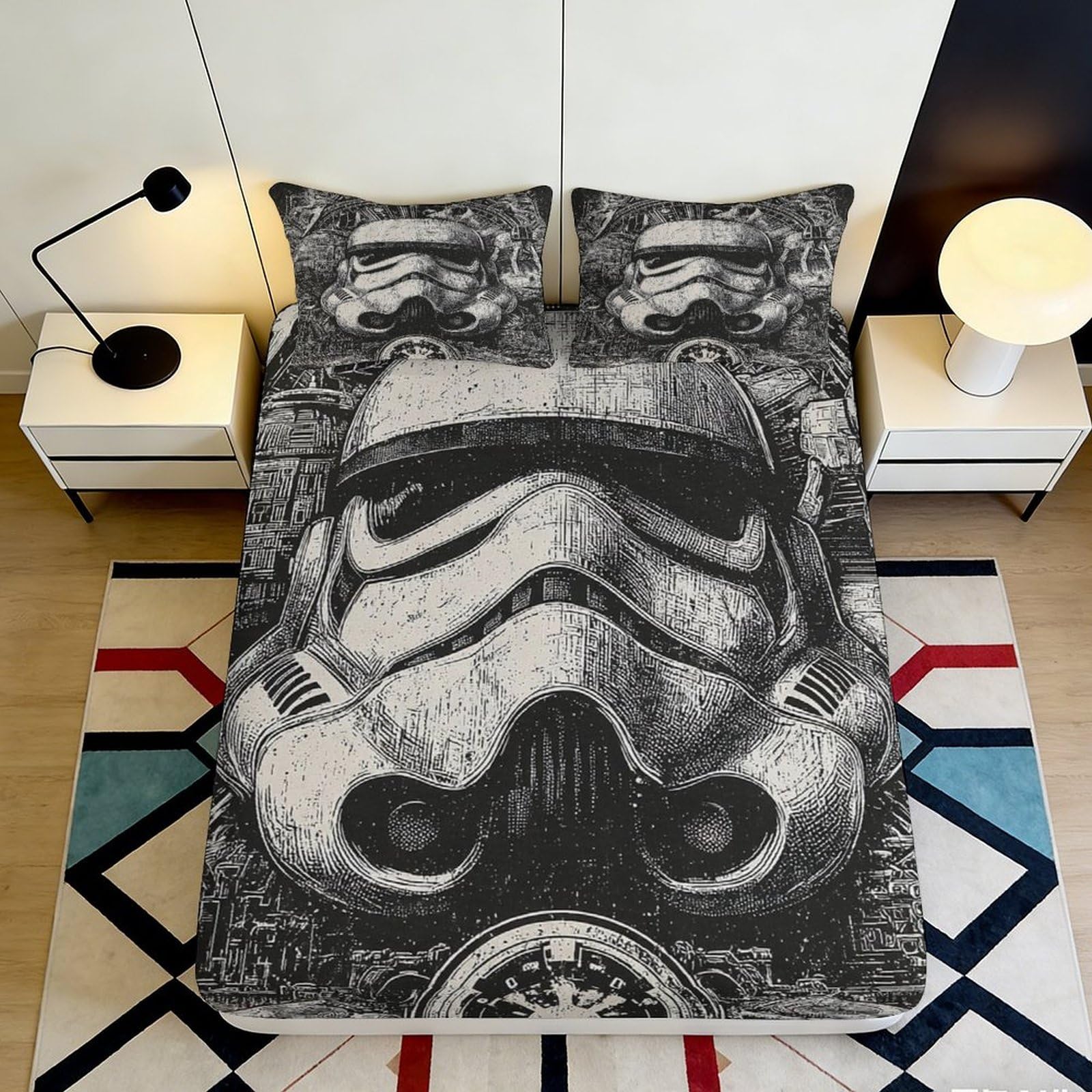Artistic 3D Printed Stormtrooper Fitted Sheet, Microfiber, Soft Touch, Bed Cover for Bedroom, Guest Room, Apartment Bedding Decor, Wrinkle Resistant, 116 chars 90x200x25cm