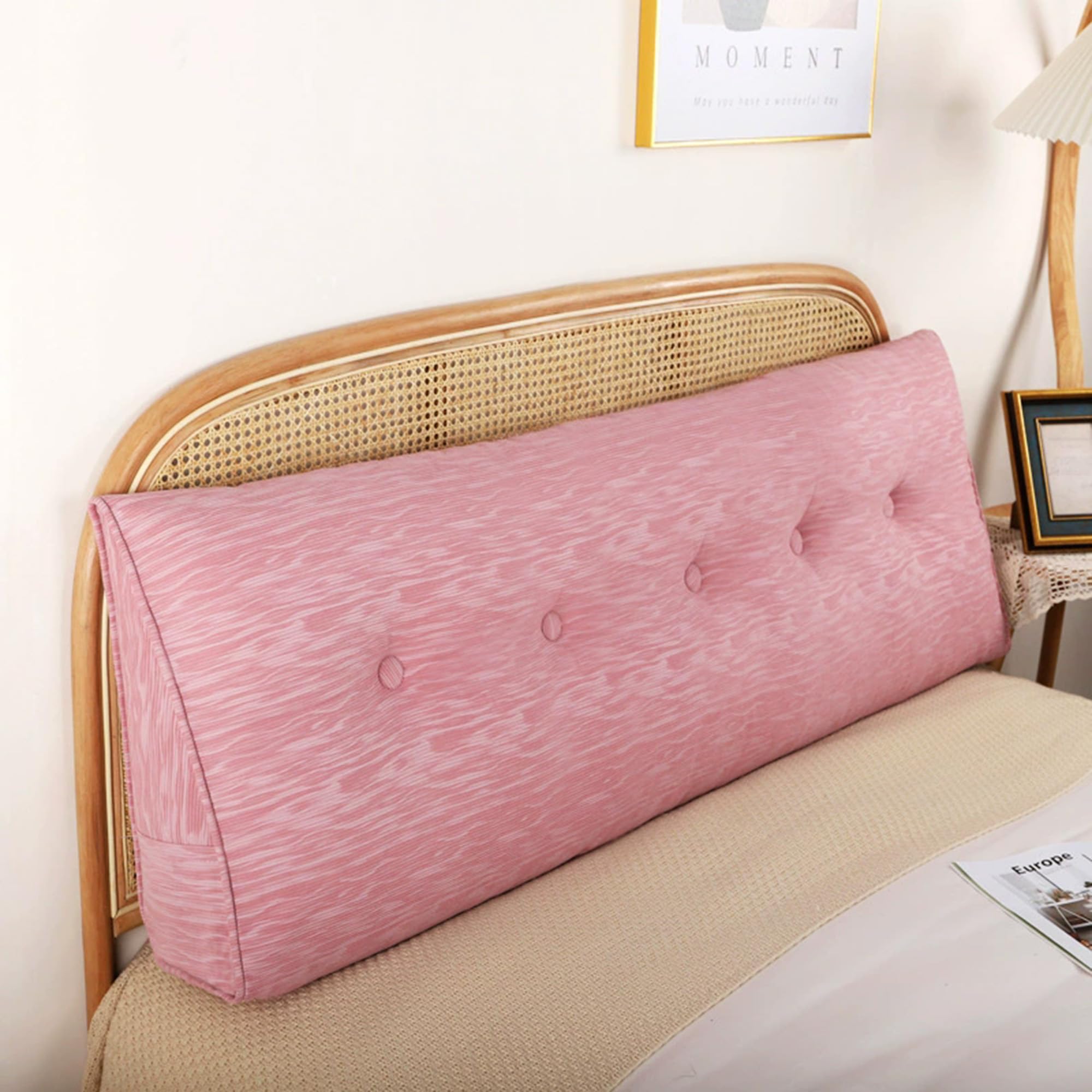ADUODAO Large Pillows Headboard Rest Reading Pillows, Lumbar Backrest Positioning Support Long Cushions Daybed Bolster Cushions with Side Pocket for Sofa Tatami (150 * 50 * 20cm,Pink)