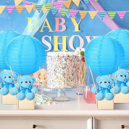 Miniatura 5 de Baquler Juego de 12 juegos de mesa con globos aerostáticos para baby shower, centros de mesa de bricolaje, linternas de papel de peluche, cestas de