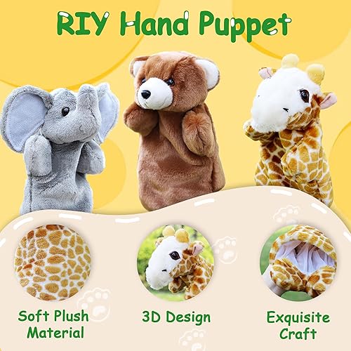 Miniatura 3 de RIY Marionetas de mano para niños, marionetas educativas de animales del bosque, juego de 6 (oso, elefante, jirafa, tigre, mono, cocodrilo)