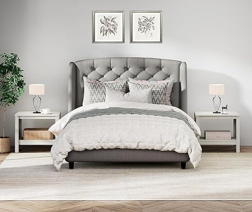 Miniatura 2 de WAMPAT Juego de 2 mesas auxiliares para dormitorio, mesa auxiliar cuadrada de madera con almacenamiento para sala de estar, oficina, color blanco