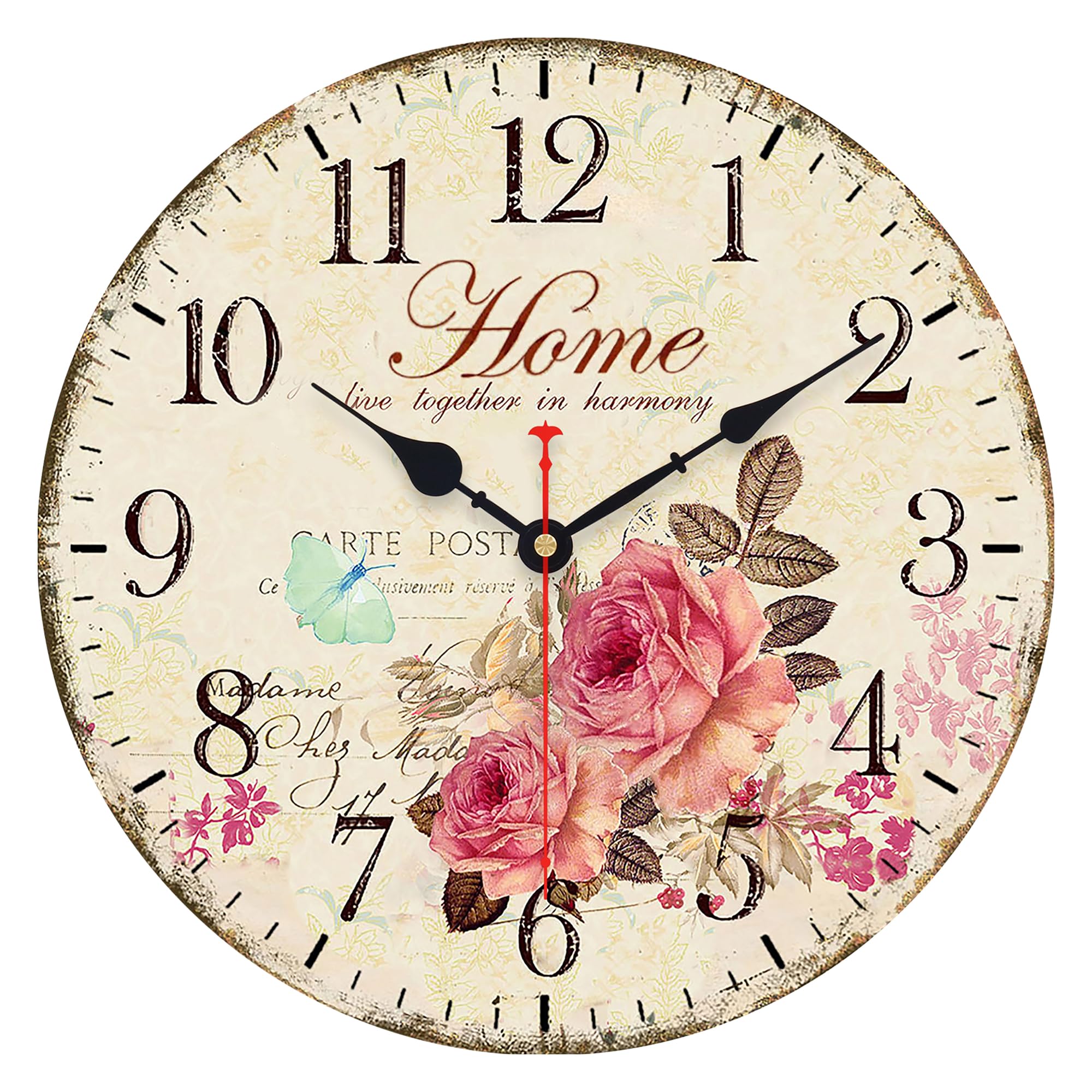VIKMARI 14 Inch Vintage Wall Clock Silent Non-Ticking Battery Operated Arabic Numeral Round Flowers Style Art Hanging Clocks Decorative for kitchen living room bedroom office