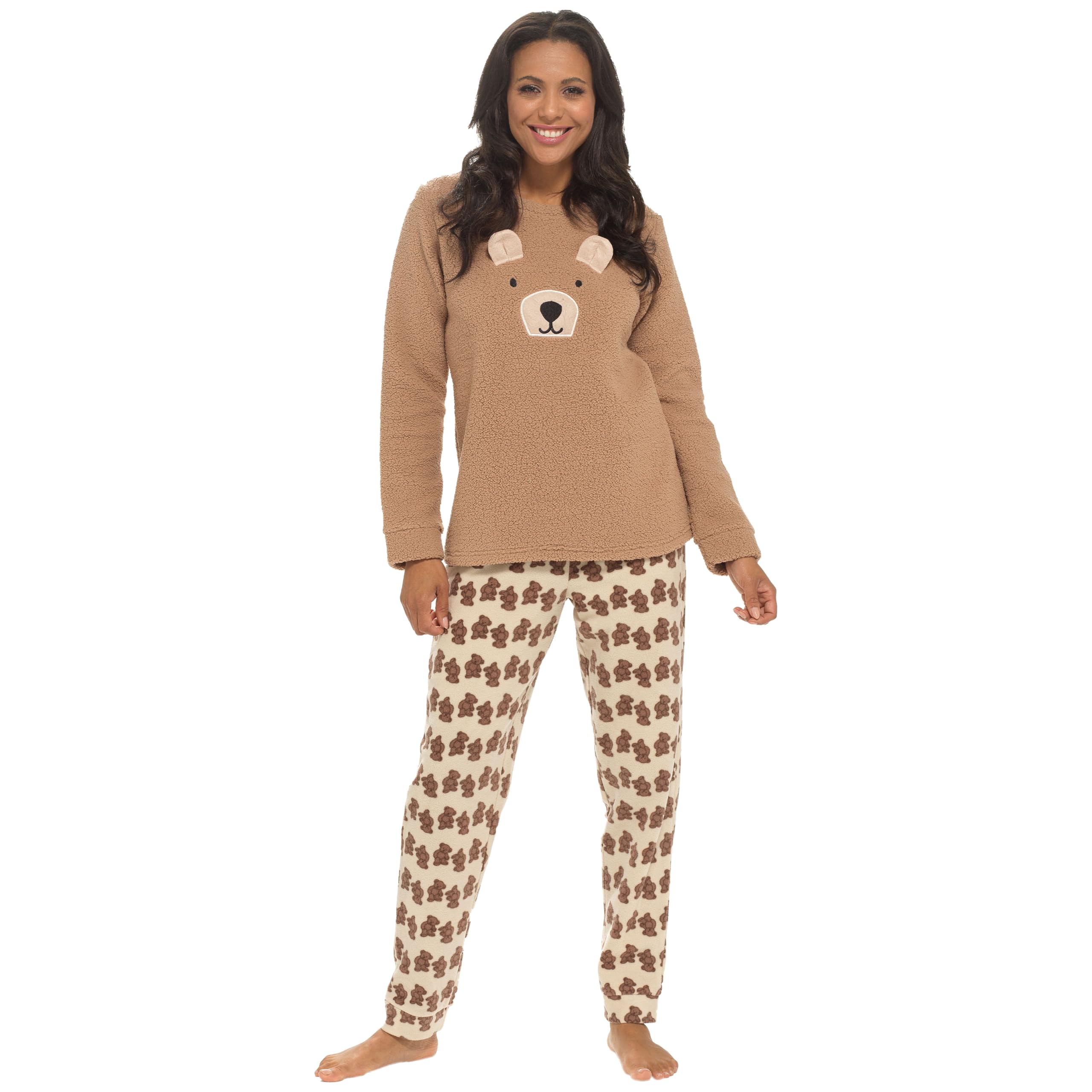 Daisy Dreamer Womens Snuggle Fleece Pyjama Set Ladies Loungewear Pyjamas Warm Soft Fleece Pj Lounge Sets,Teddy Bear Small
