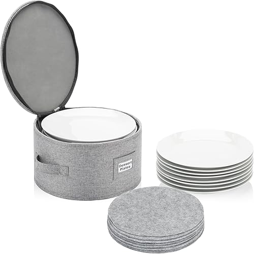 Estuche de almacenamiento de porcelana para cuencos o platos de postre 8.5 pulgadas de ancho x 6 pulgadas de alto Incluye 12 divisores de fieltro,