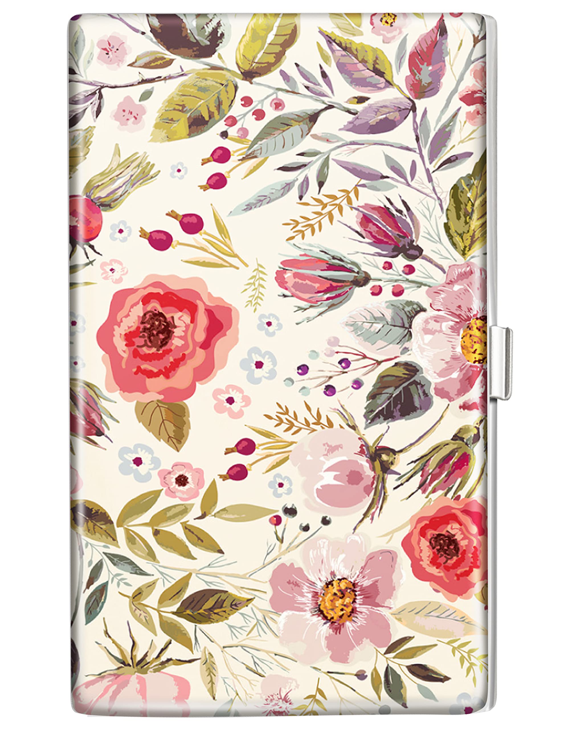 Swooflia Business Card Holder Case Wallet for Women Metal Retro Flower Slim Pocket Purse Square Card Cases Cute For Realtors Real Estate Agents