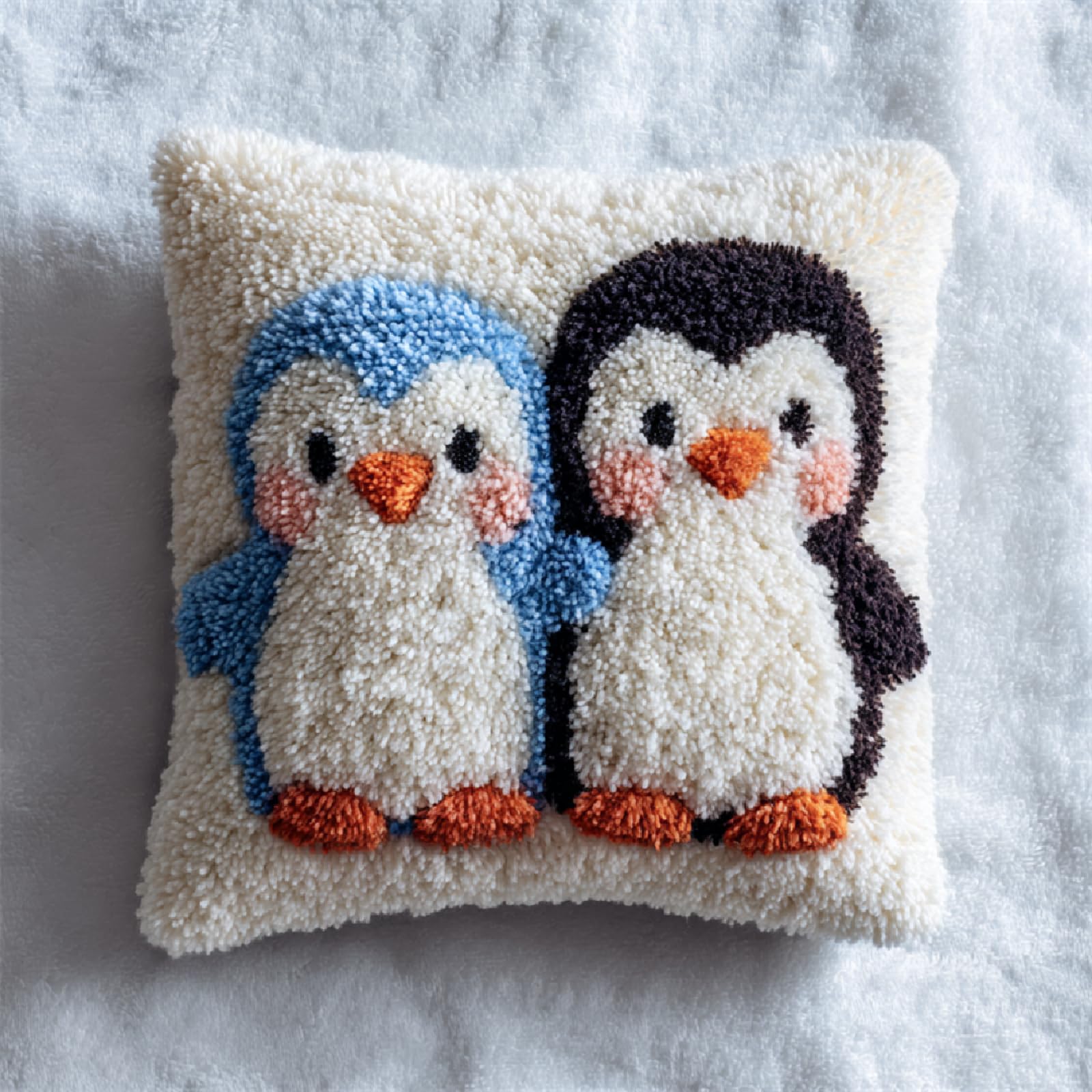 kitphoenix Latch Hook Cushion Kits DIY Pillowcase Crochet Hook Pillow Making Kits with Preprinted Pattern Canvas Instruction Yarns Pillow Cover Easy Starter DIY Kits 43x43cm,Cute Penguin