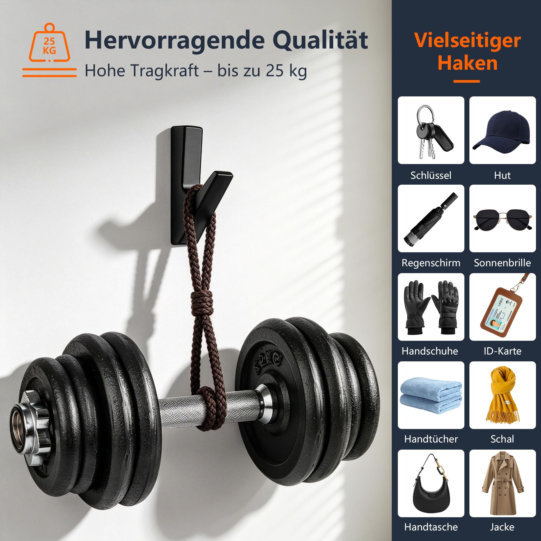 Honvin 8 Ganci Gppendiabiti, Ganci in Alluminio, Ganci da Parete da Avvitare, Ganci da Parete per Camera da Letto, Soggiorno e Bagno, Appendiabiti da Parete per Giacche, Cappelli, Asciugamani e Borse