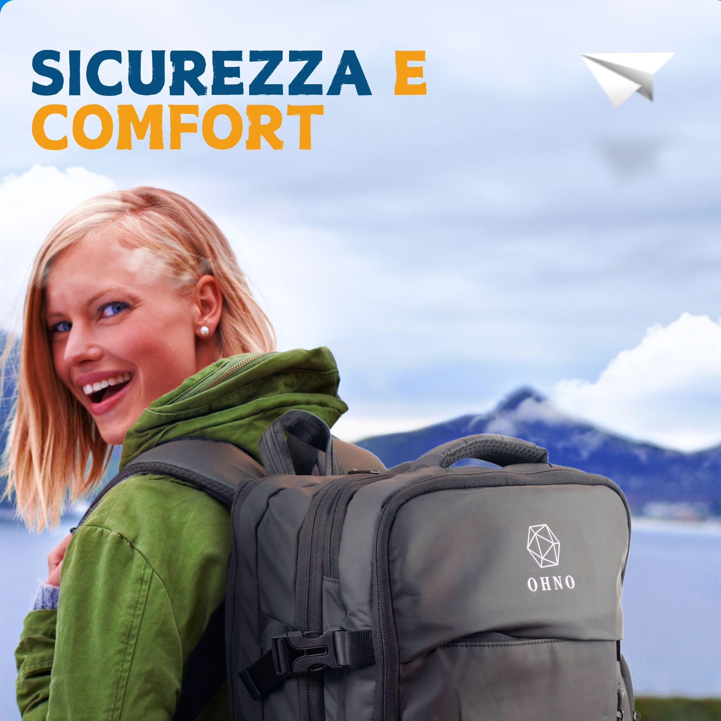 O H N O - Mochila de viaje Ryanair expandible impermeable y antirrobo - Mochila de viaje avión equipaje de mano con puerto USB y compartimento para PC - Mochilas para avión, trabajo y universidad,