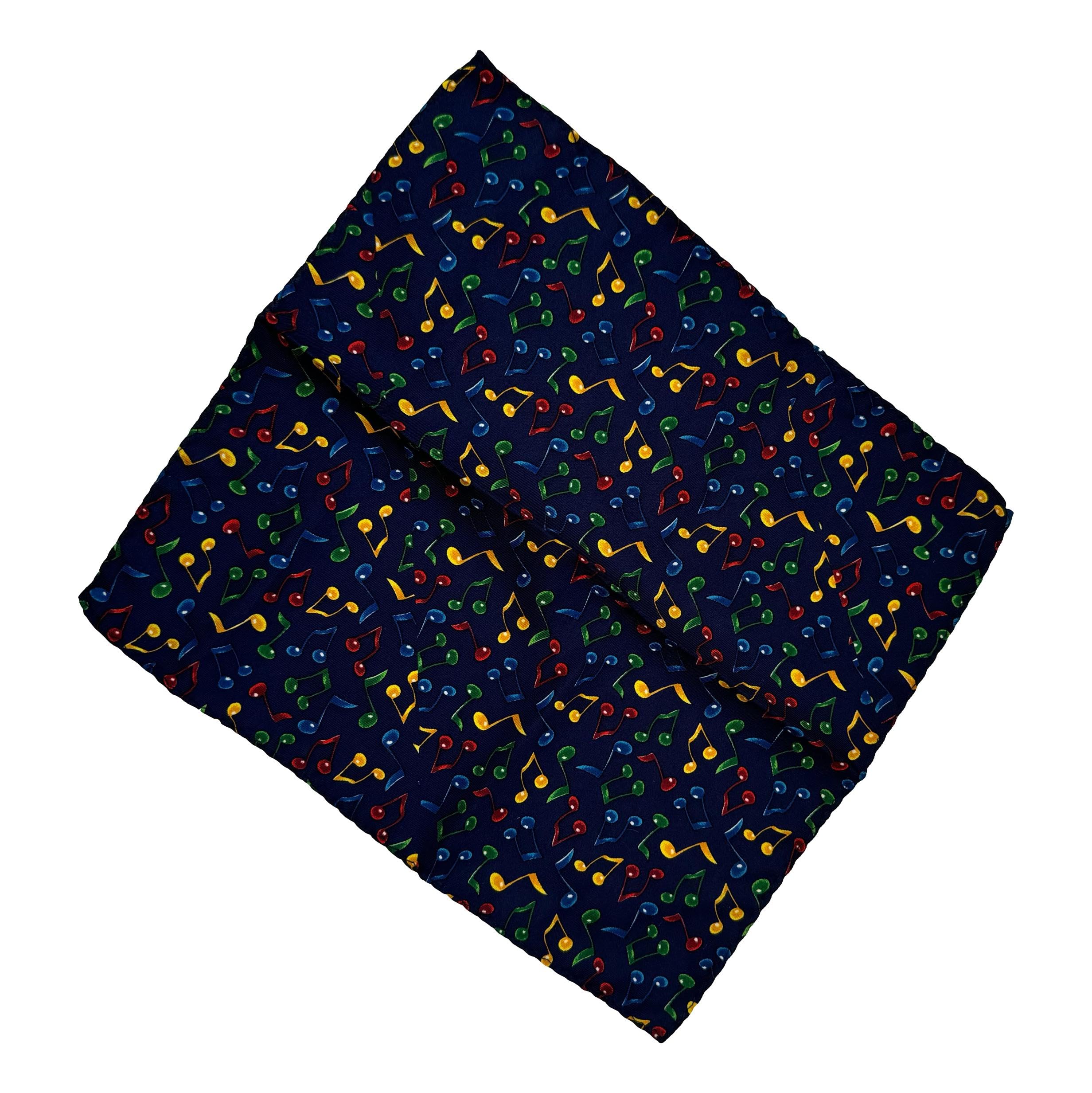 The Tie Studio Quaver Music Notes 100% Polyester Navy Pocket Handkerchief