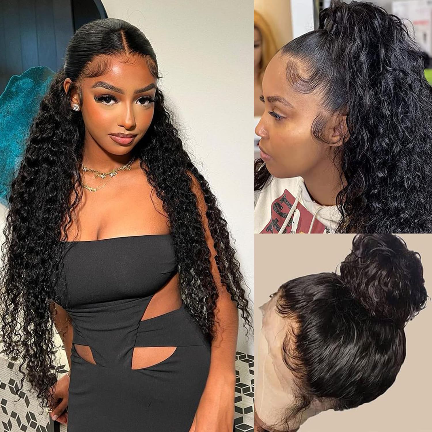 PXTPXT 360 Lace Front Wigs Human Hair Pre Plucked Deep Wave Lace Front Wigs Human Hair Wigs for Black Women with Baby Hair Natural Hairline Deep Culy